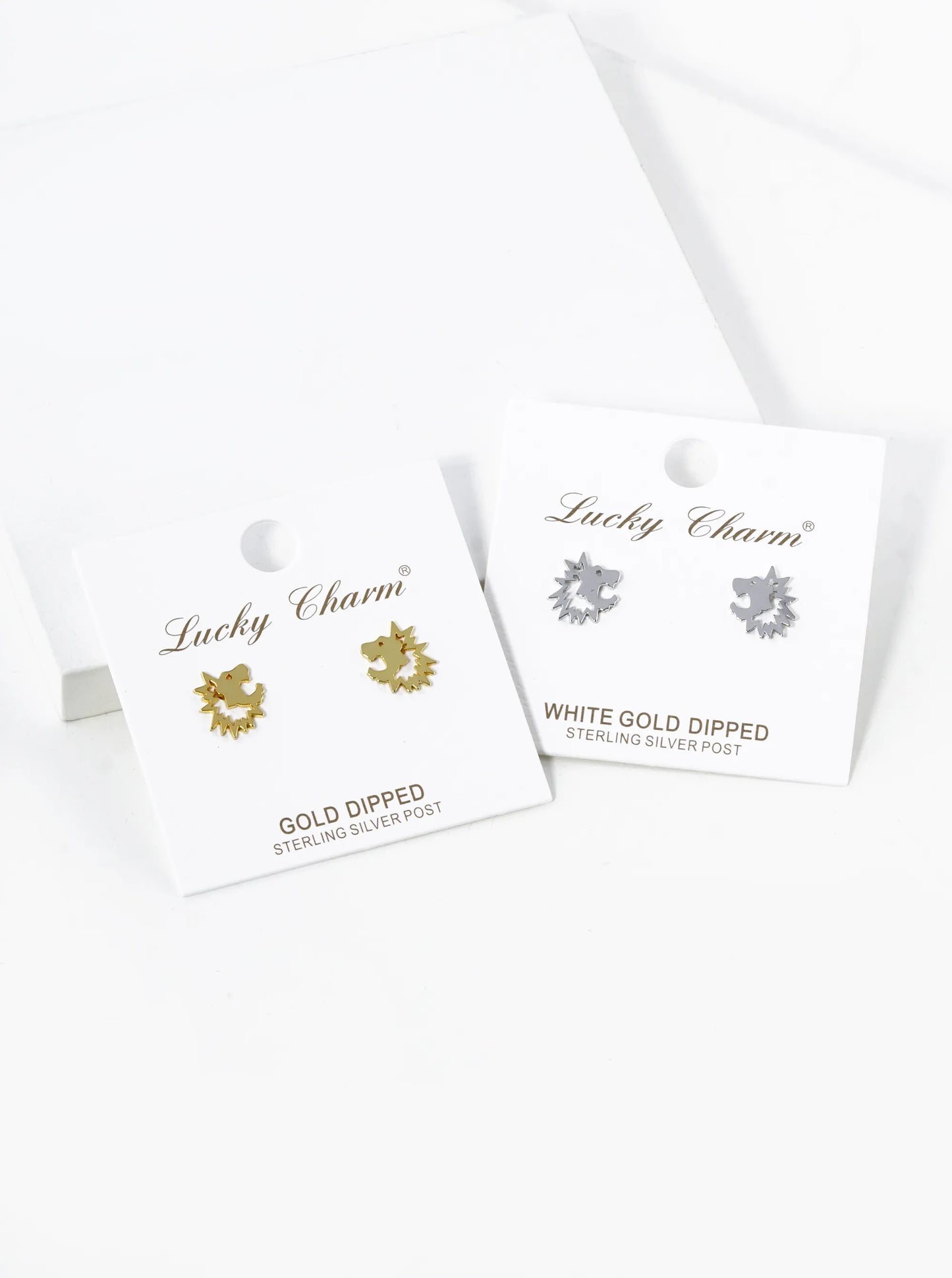 18K Gold Dipped 10mm Flat Rock N Roll Lion Head Stud Earrings