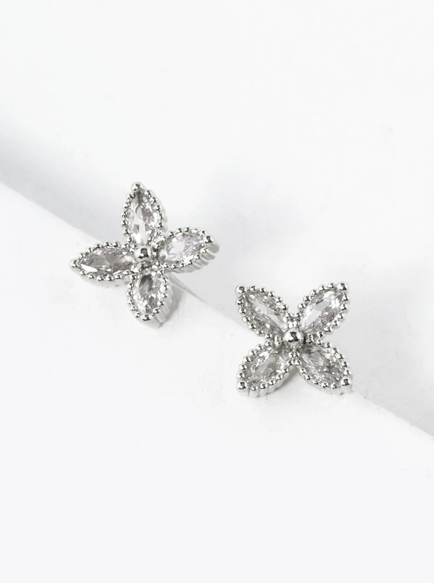 18K Gold Dipped 10mm Marquise CZ Flower Stud Earrings