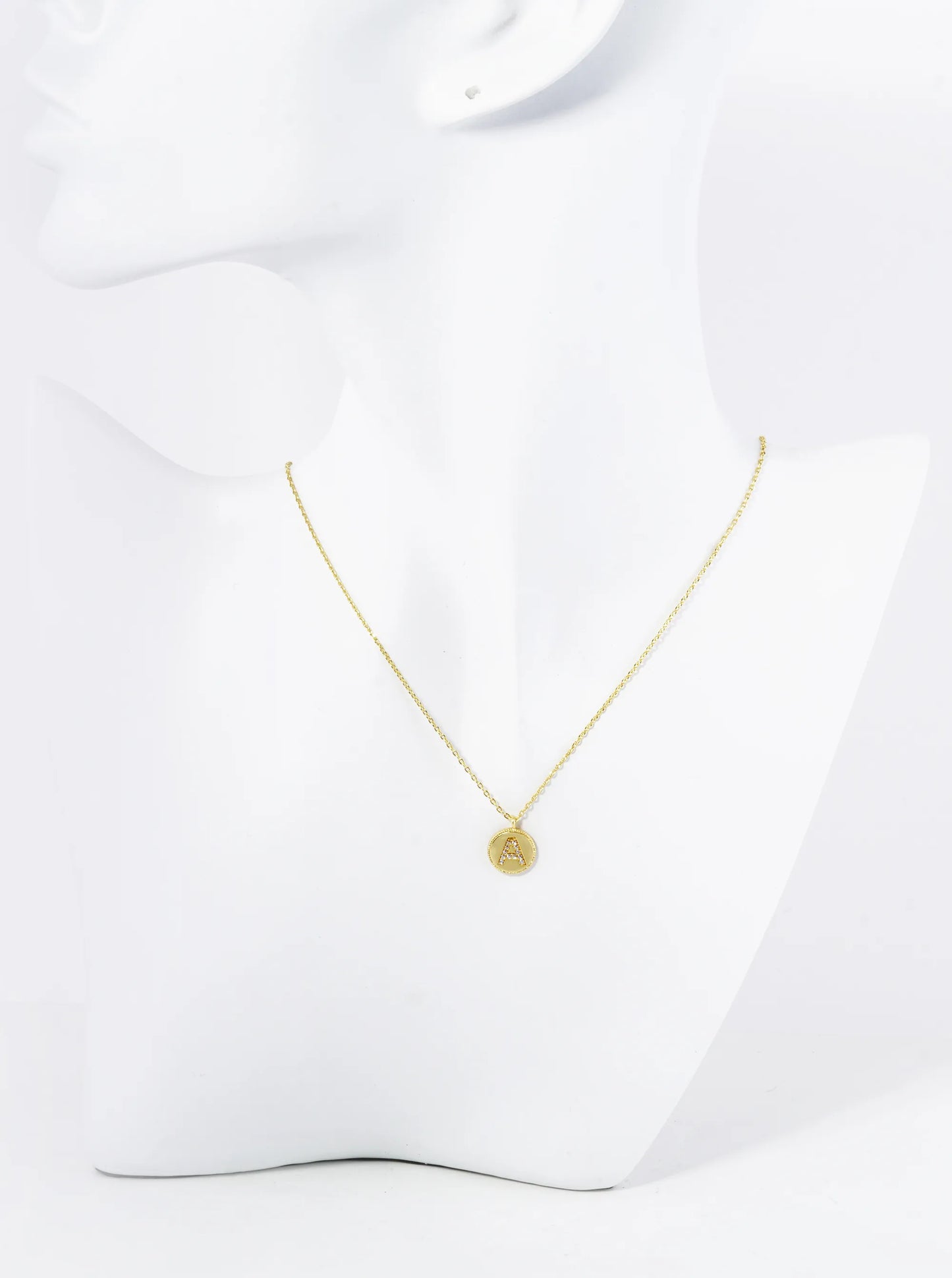 18K Gold Dipped 10mm Medallion Pave Set CZ Initial Pendant Necklace