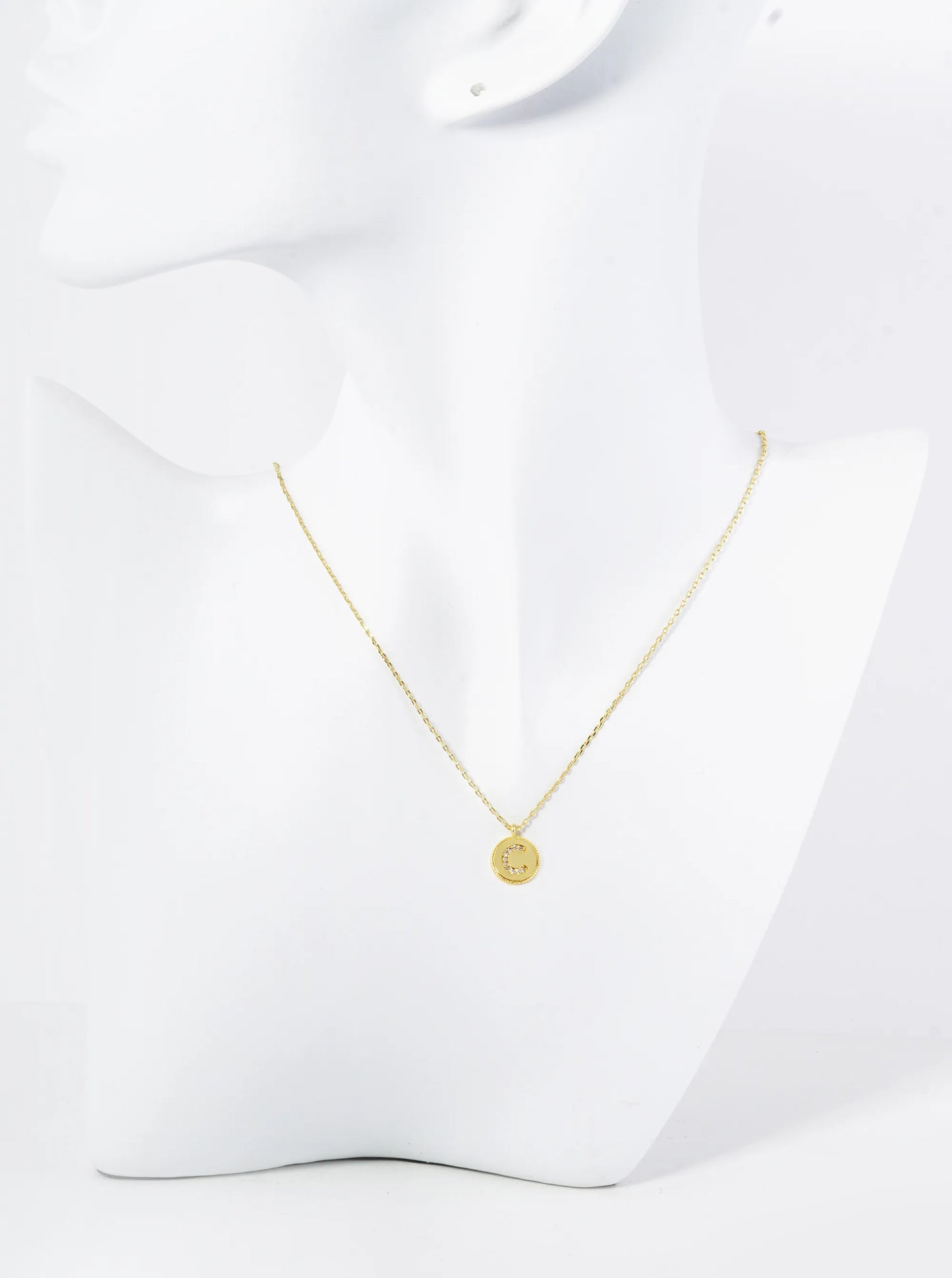 18K Gold Dipped 10mm Medallion Pave Set CZ Initial Pendant Necklace