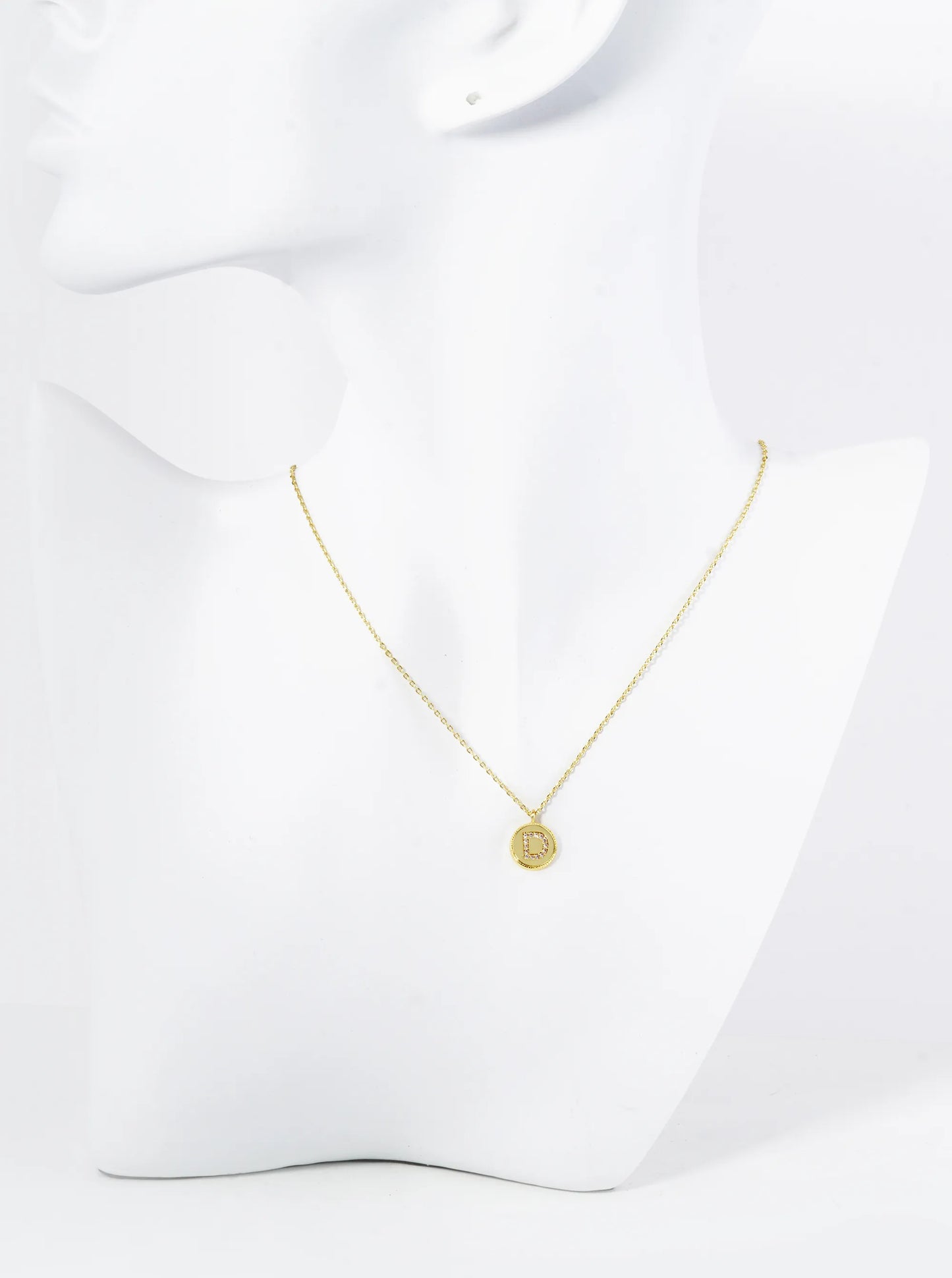 18K Gold Dipped 10mm Medallion Pave Set CZ Initial Pendant Necklace
