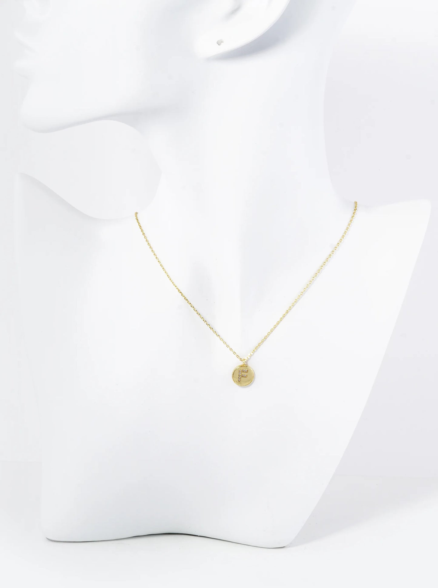 18K Gold Dipped 10mm Medallion Pave Set CZ Initial Pendant Necklace