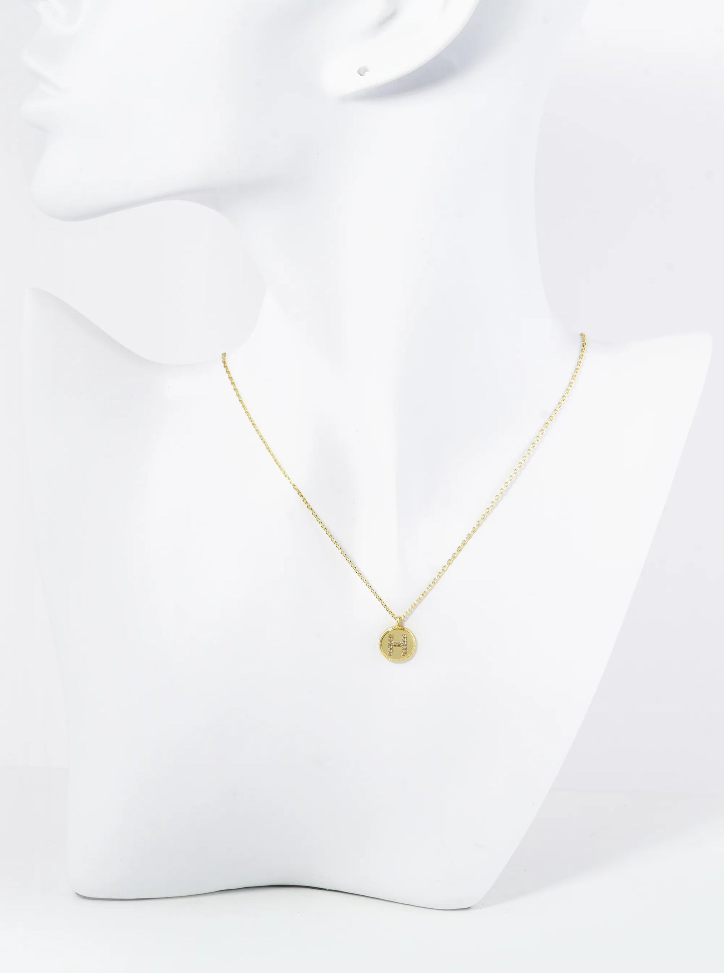 18K Gold Dipped 10mm Medallion Pave Set CZ Initial Pendant Necklace