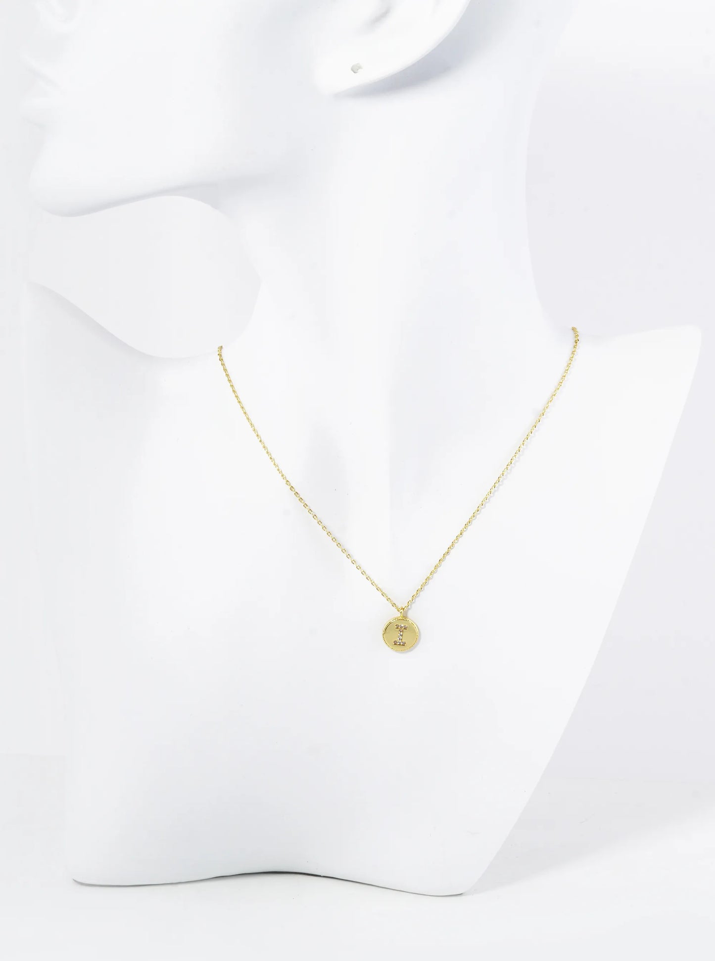 18K Gold Dipped 10mm Medallion Pave Set CZ Initial Pendant Necklace