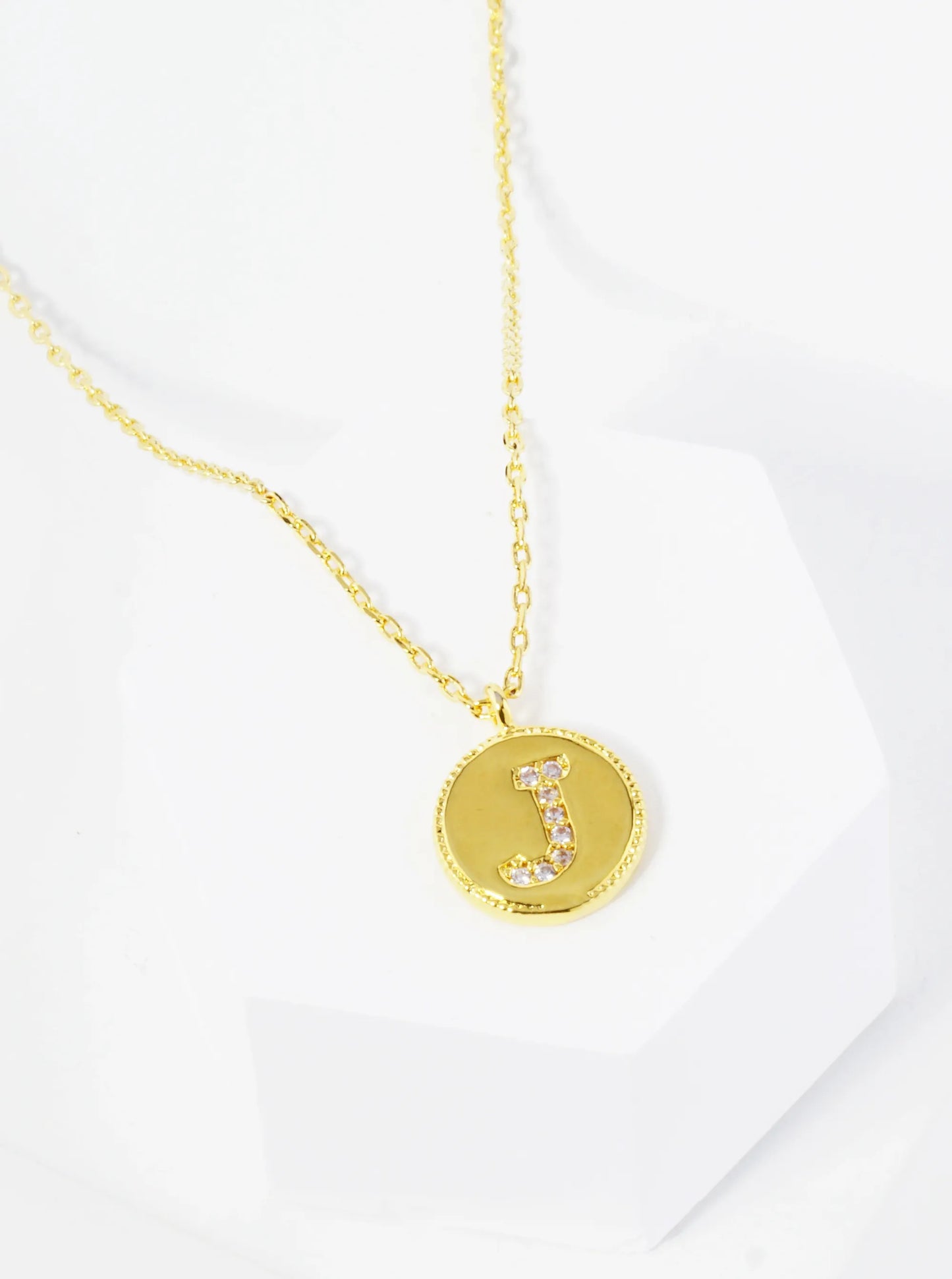 18K Gold Dipped 10mm Medallion Pave Set CZ Initial Pendant Necklace