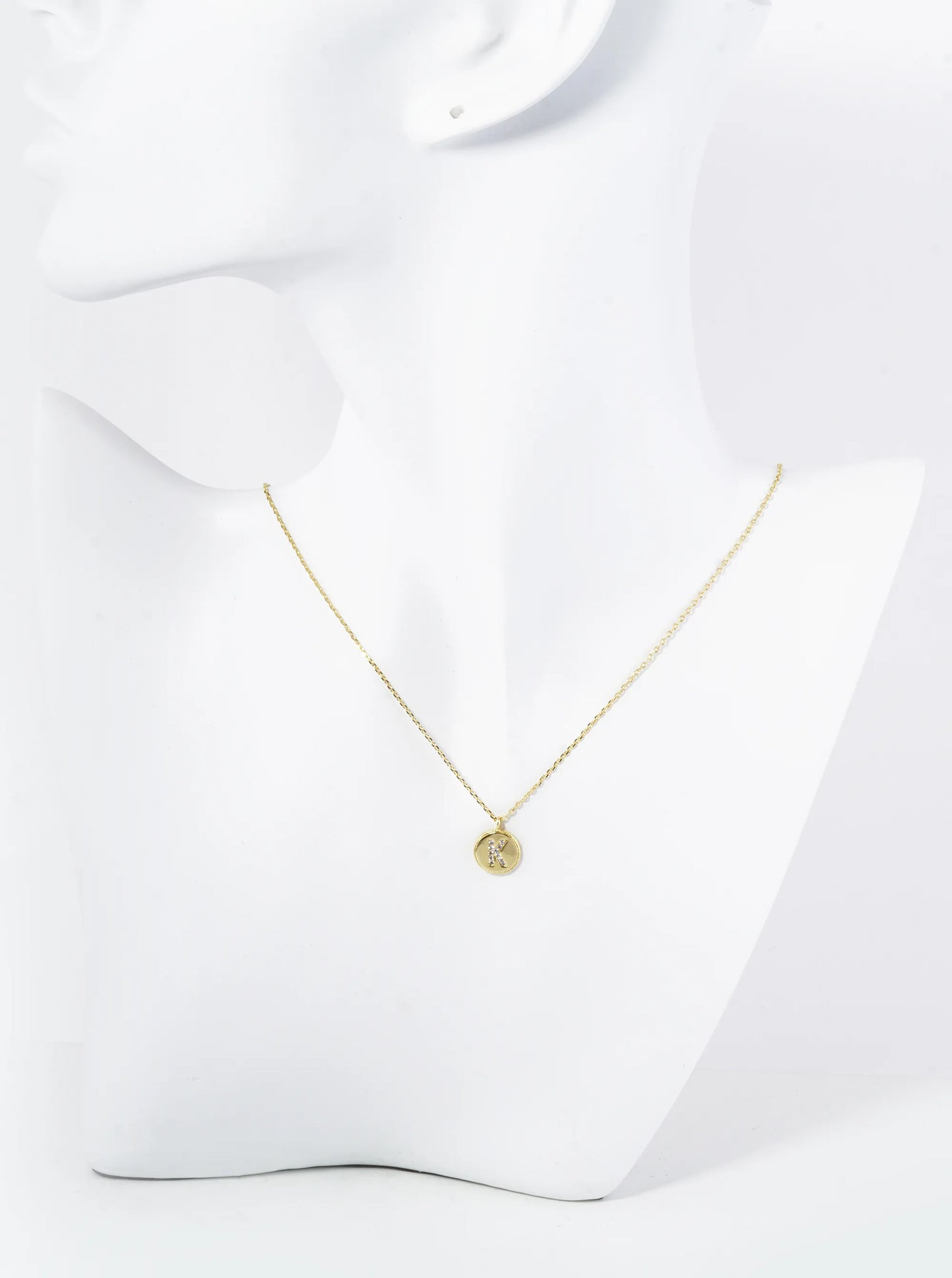 18K Gold Dipped 10mm Medallion Pave Set CZ Initial Pendant Necklace