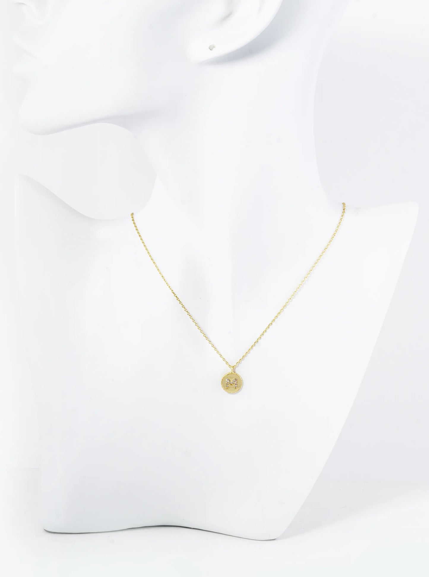 18K Gold Dipped 10mm Medallion Pave Set CZ Initial Pendant Necklace