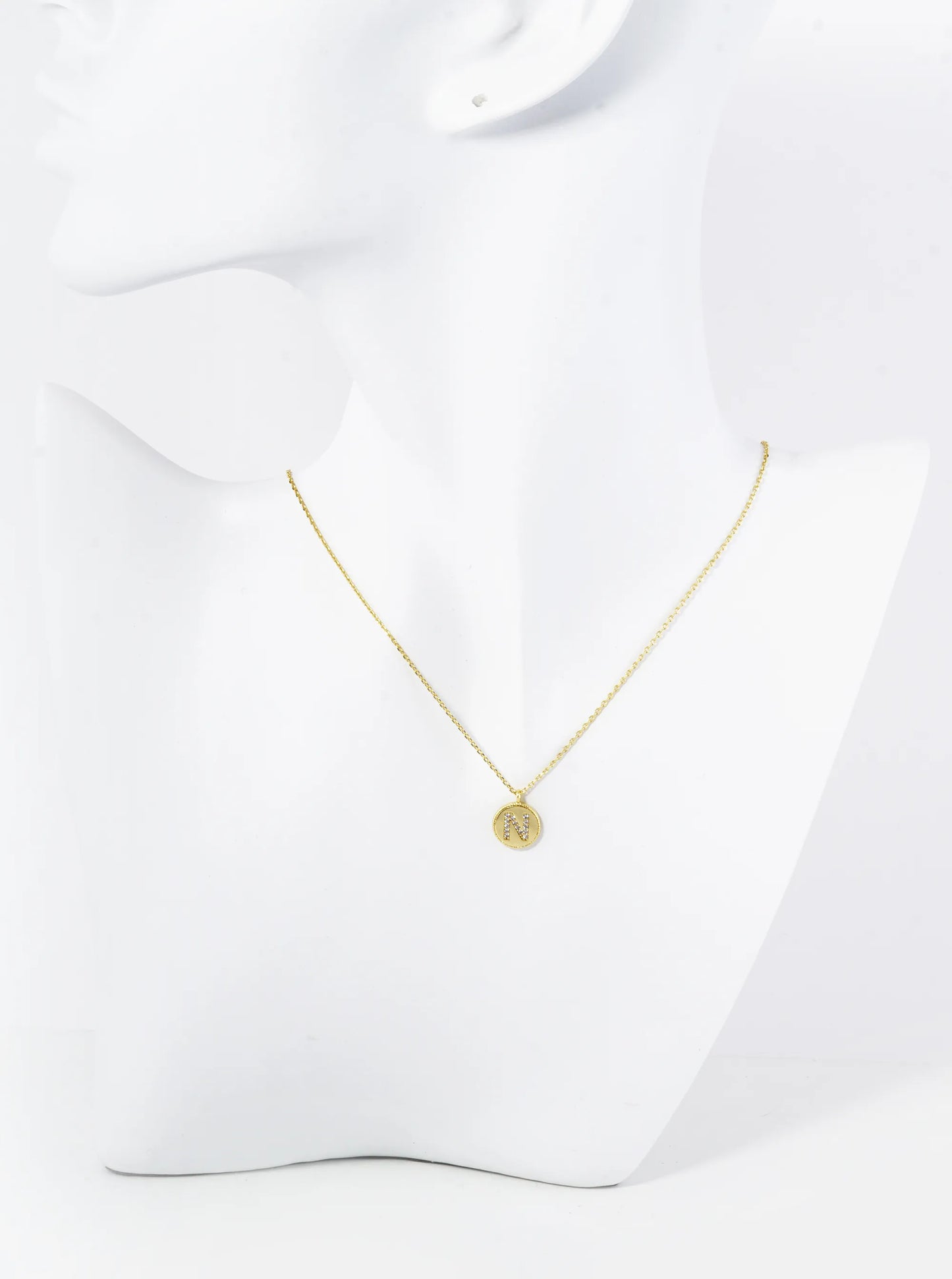 18K Gold Dipped 10mm Medallion Pave Set CZ Initial Pendant Necklace
