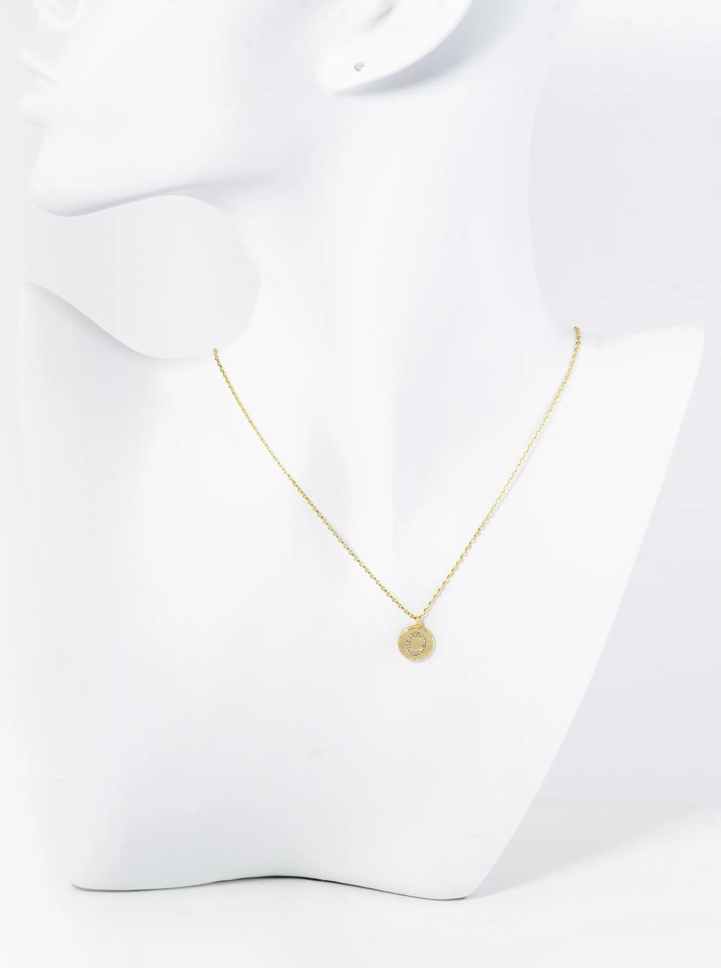 18K Gold Dipped 10mm Medallion Pave Set CZ Initial Pendant Necklace
