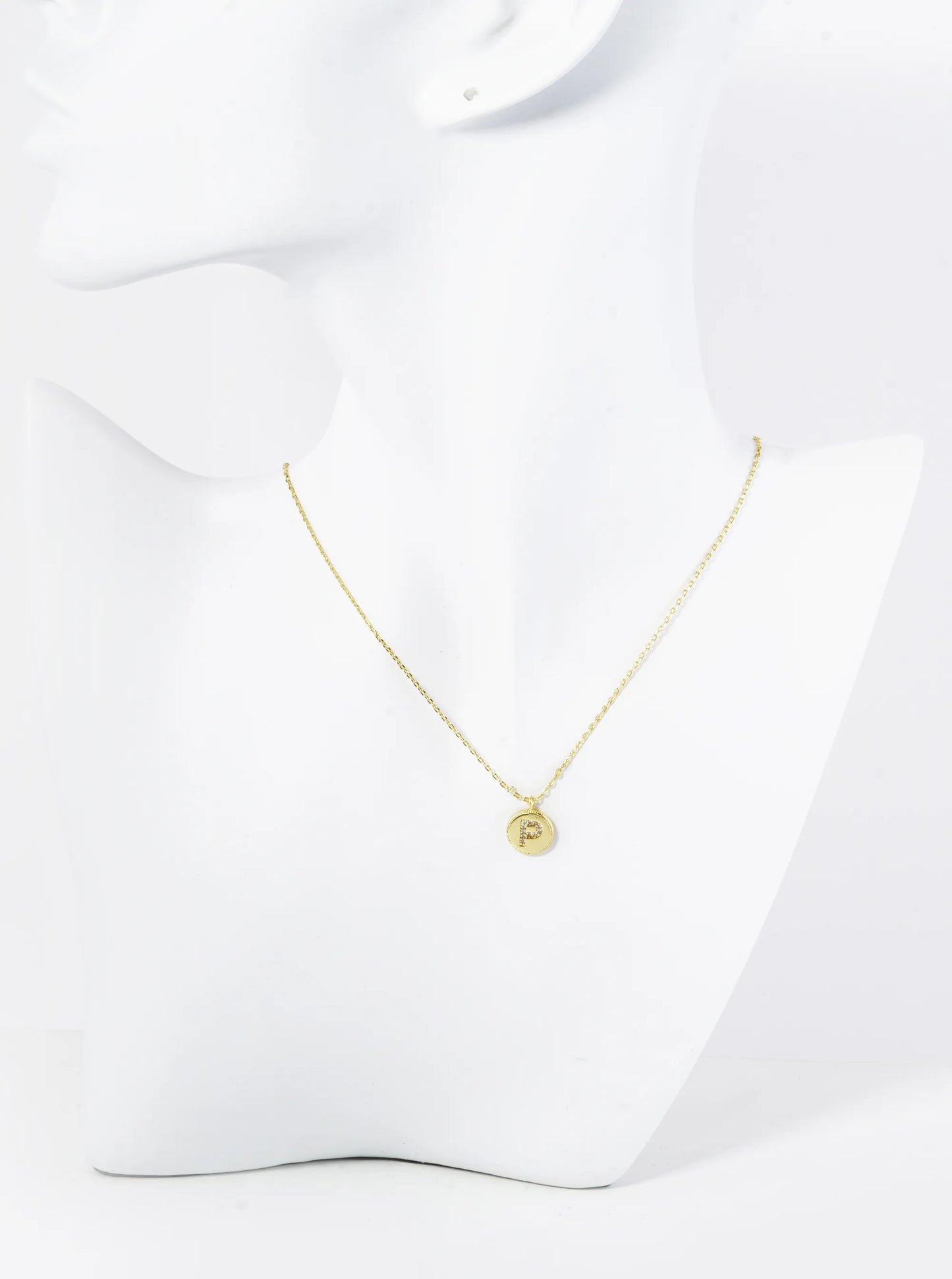 18K Gold Dipped 10mm Medallion Pave Set CZ Initial Pendant Necklace