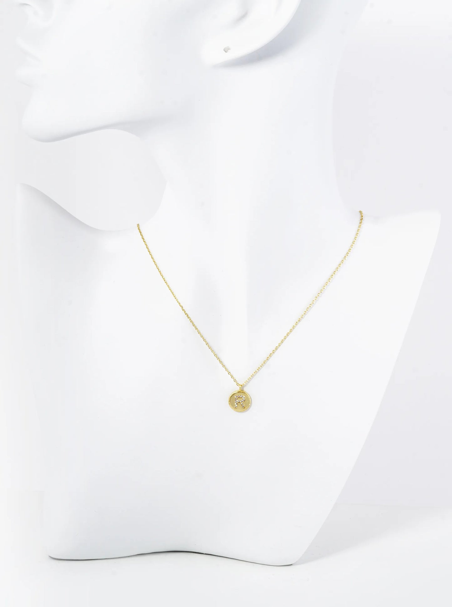 18K Gold Dipped 10mm Medallion Pave Set CZ Initial Pendant Necklace