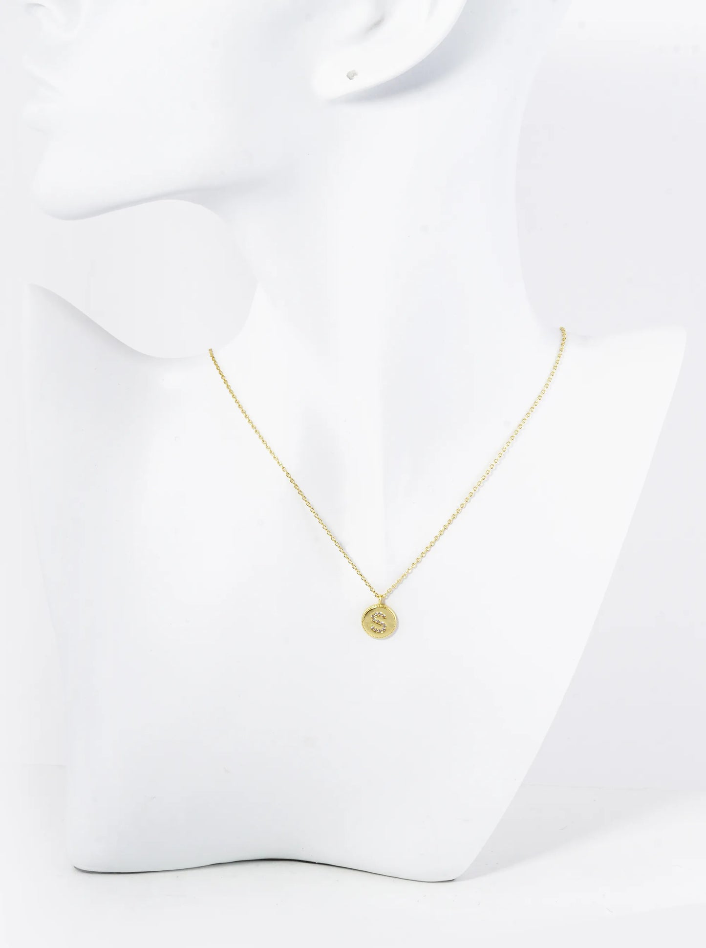 18K Gold Dipped 10mm Medallion Pave Set CZ Initial Pendant Necklace