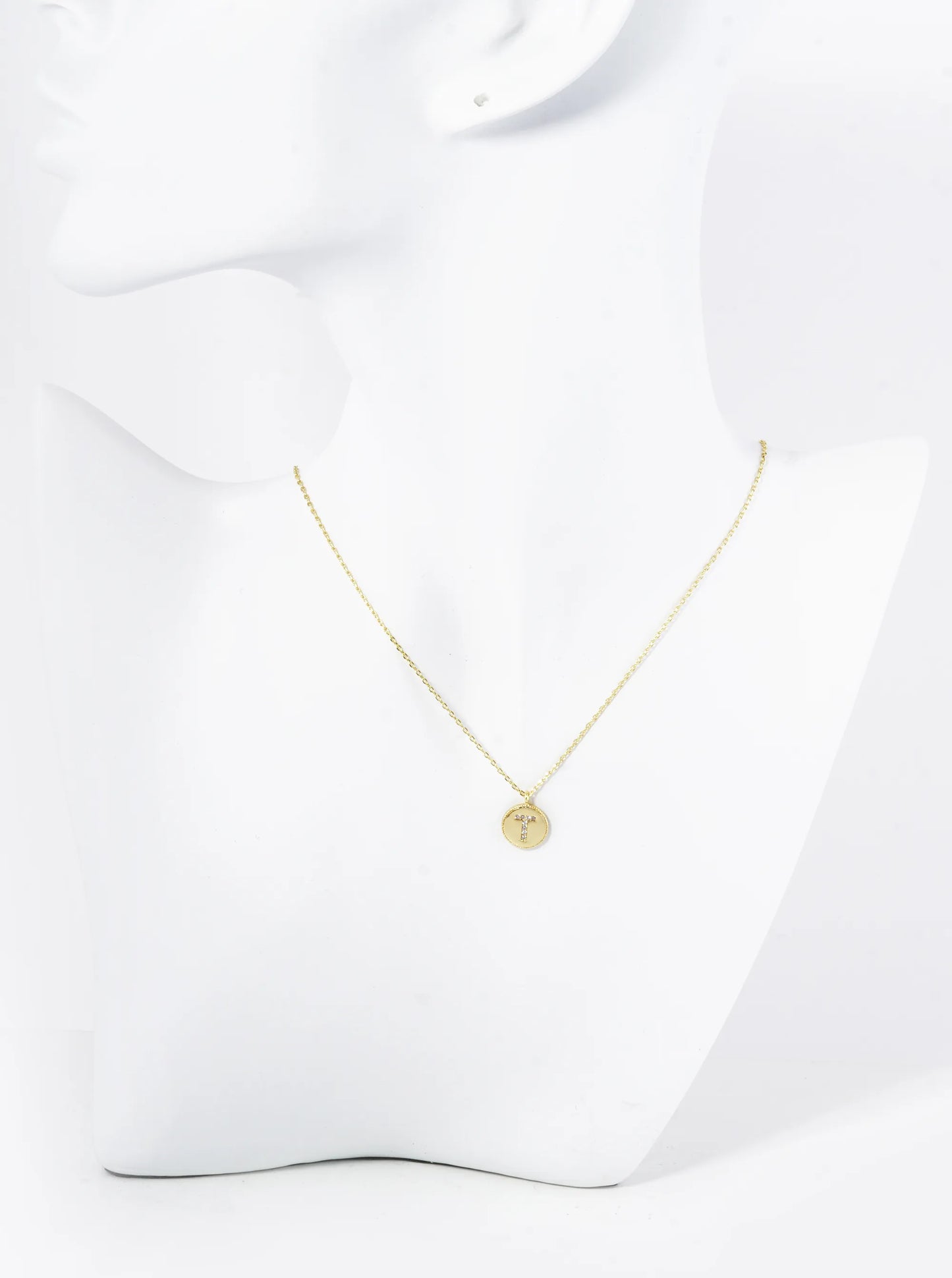 18K Gold Dipped 10mm Medallion Pave Set CZ Initial Pendant Necklace