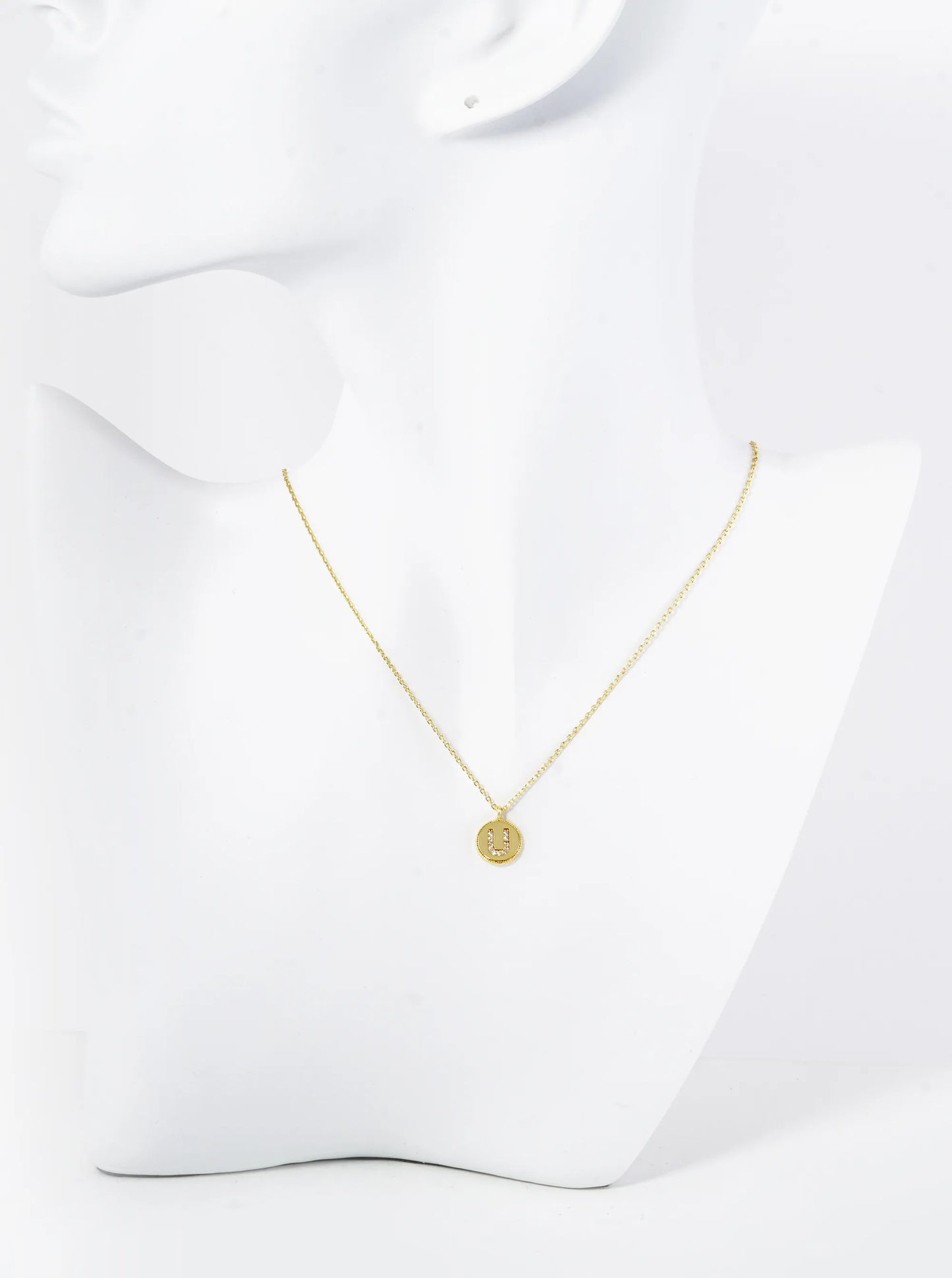 18K Gold Dipped 10mm Medallion Pave Set CZ Initial Pendant Necklace