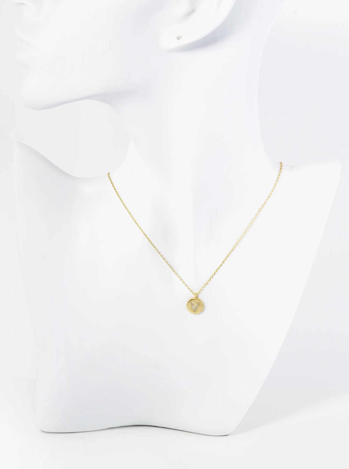 18K Gold Dipped 10mm Medallion Pave Set CZ Initial Pendant Necklace