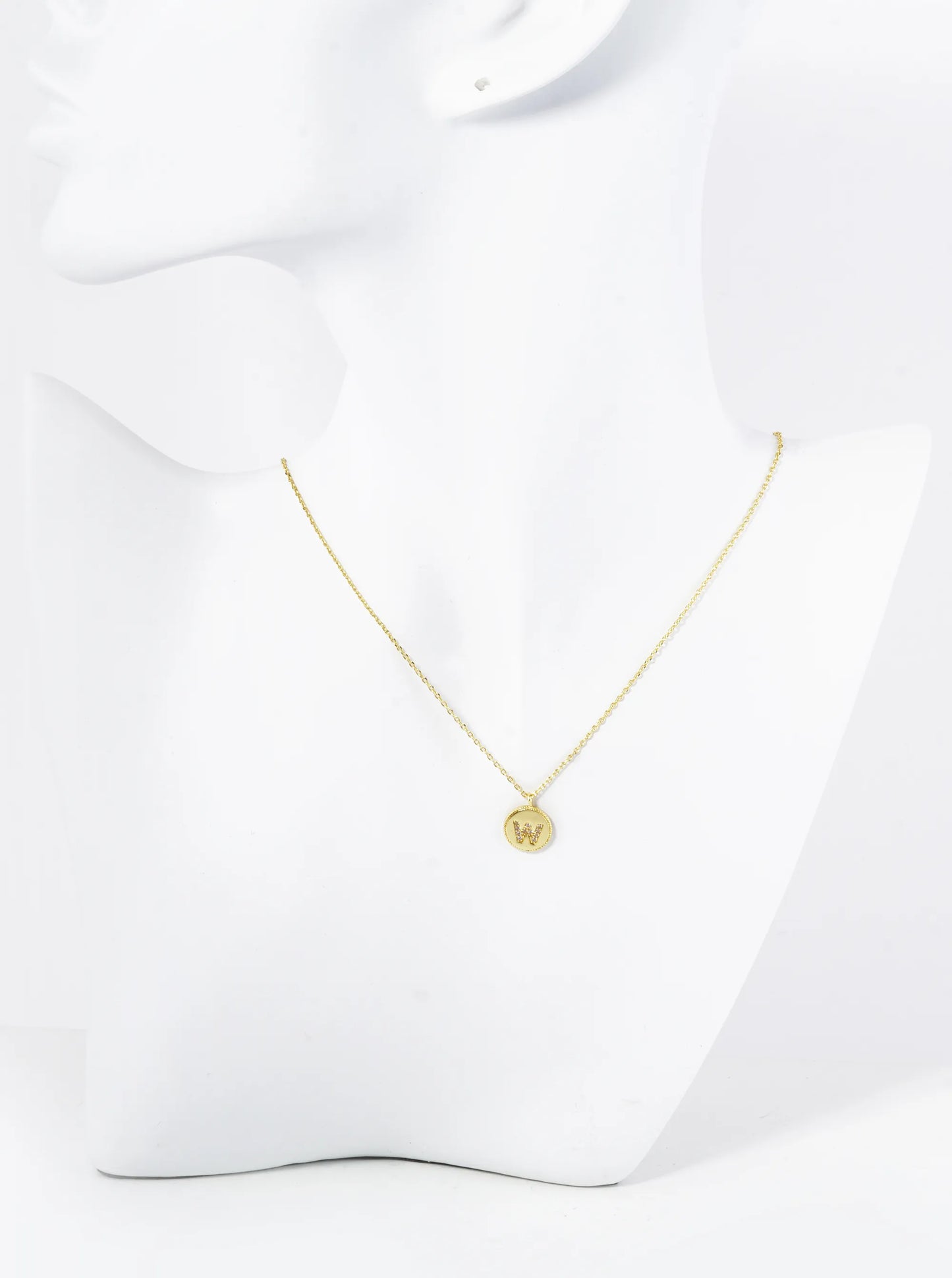 18K Gold Dipped 10mm Medallion Pave Set CZ Initial Pendant Necklace