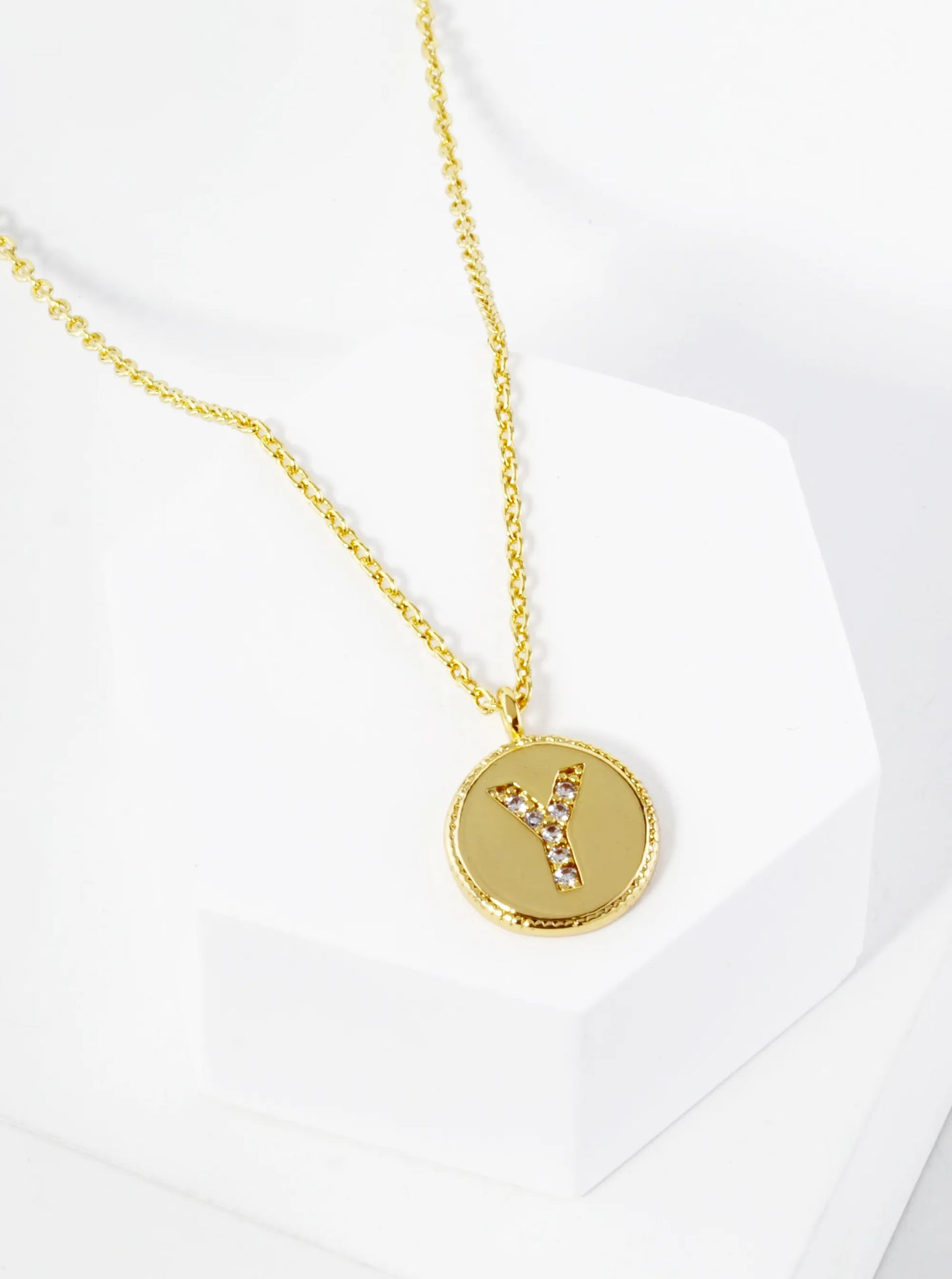 18K Gold Dipped 10mm Medallion Pave Set CZ Initial Pendant Necklace