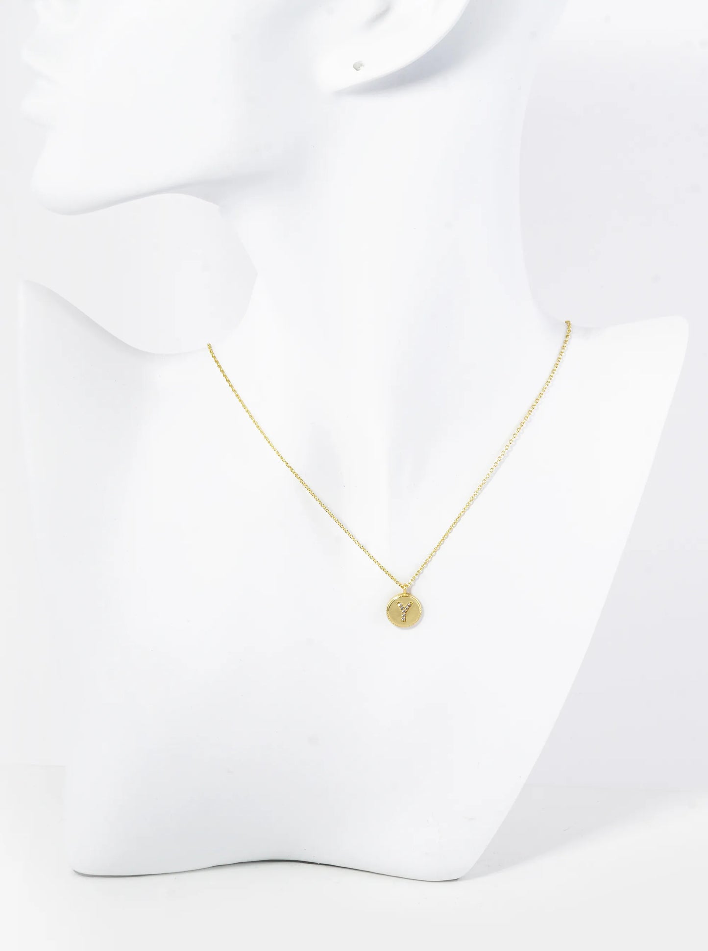 18K Gold Dipped 10mm Medallion Pave Set CZ Initial Pendant Necklace