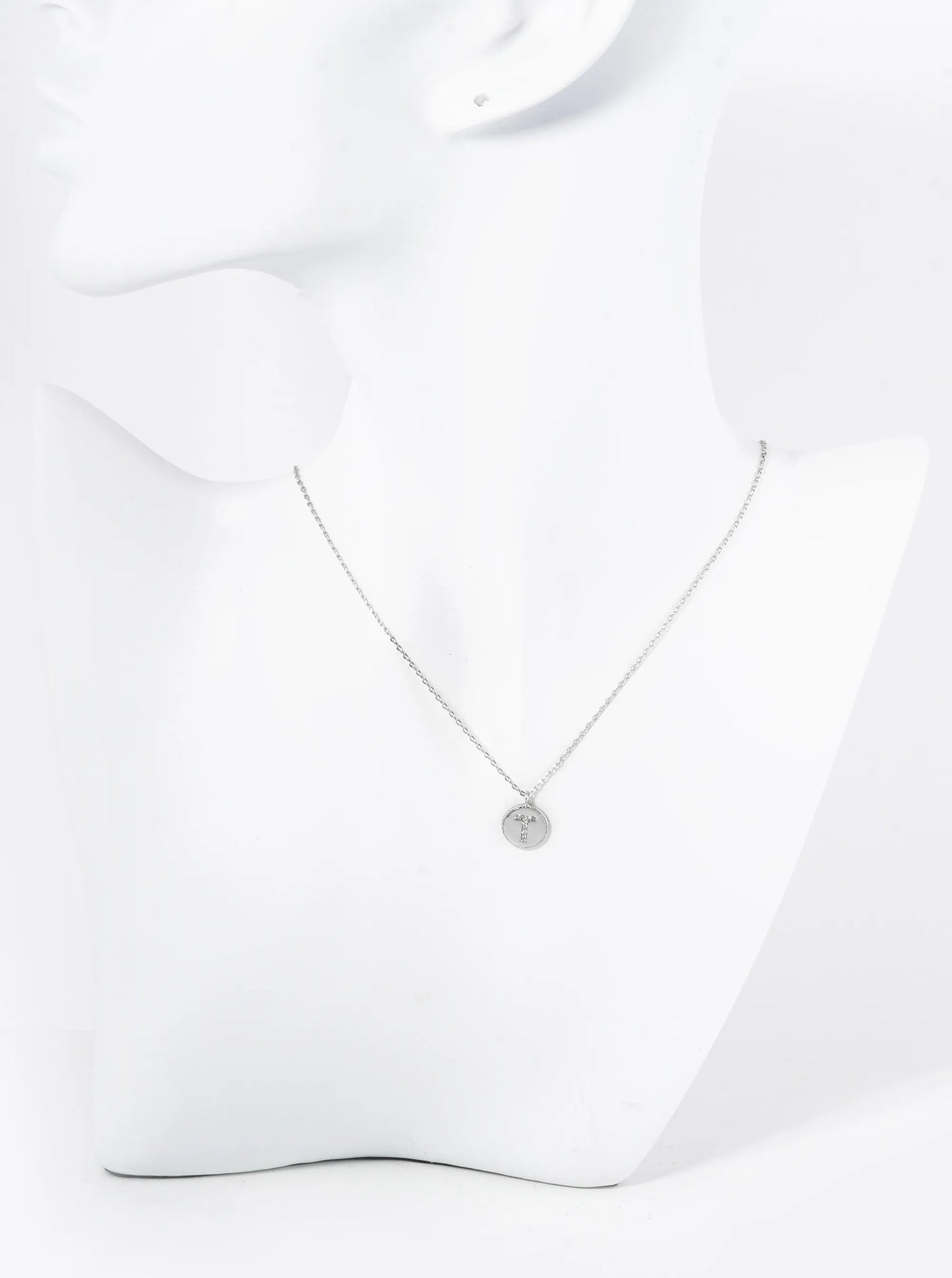 18K Gold Dipped 10mm Medallion Pave Set CZ Initial Pendant Necklace
