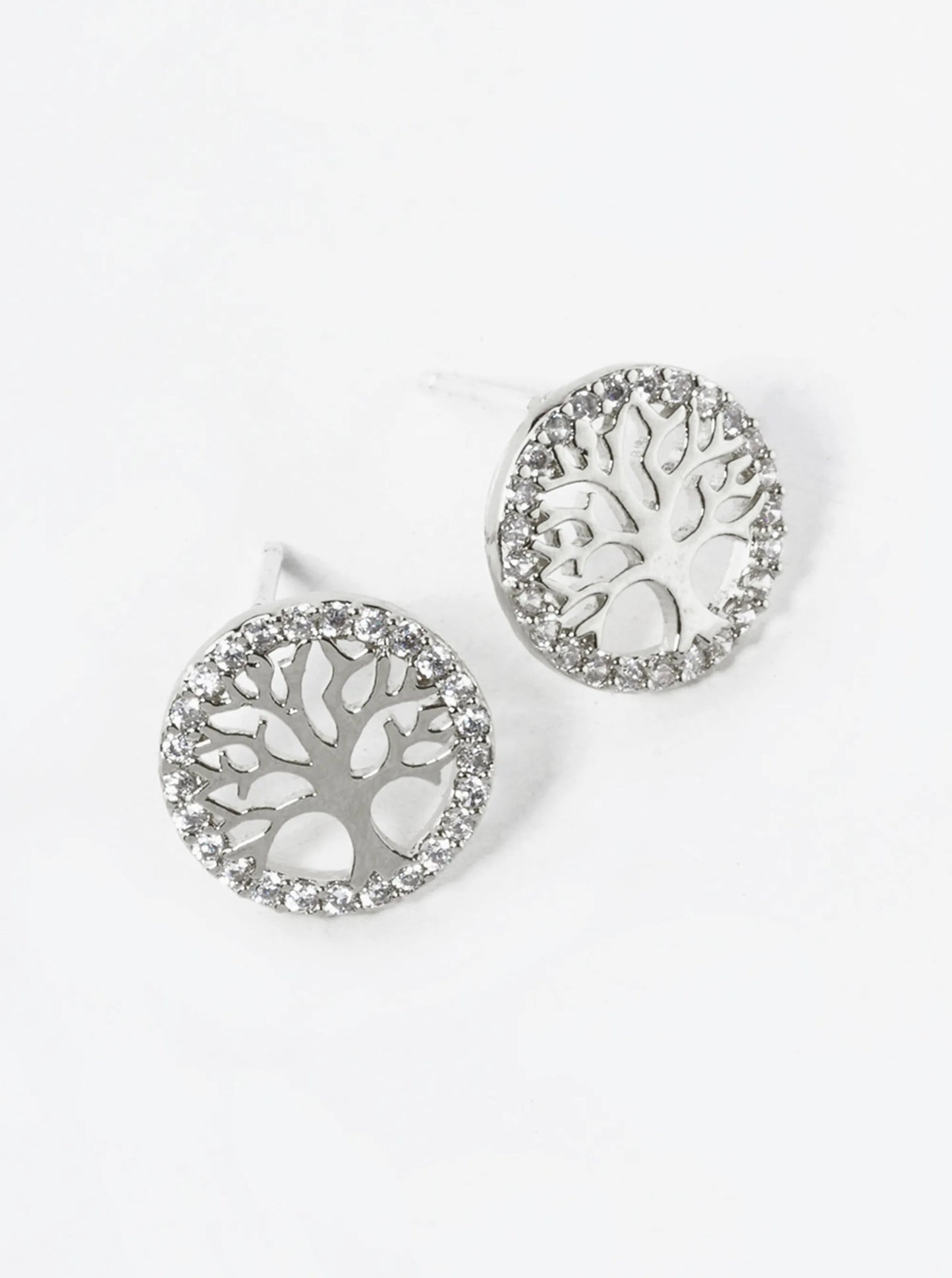 18K Gold Dipped 10mm Pave Set CZ Tree Of Life Stud Earrings