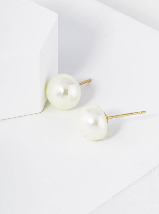 18K Gold Dipped 10mm Pearl Button Stud Earrings