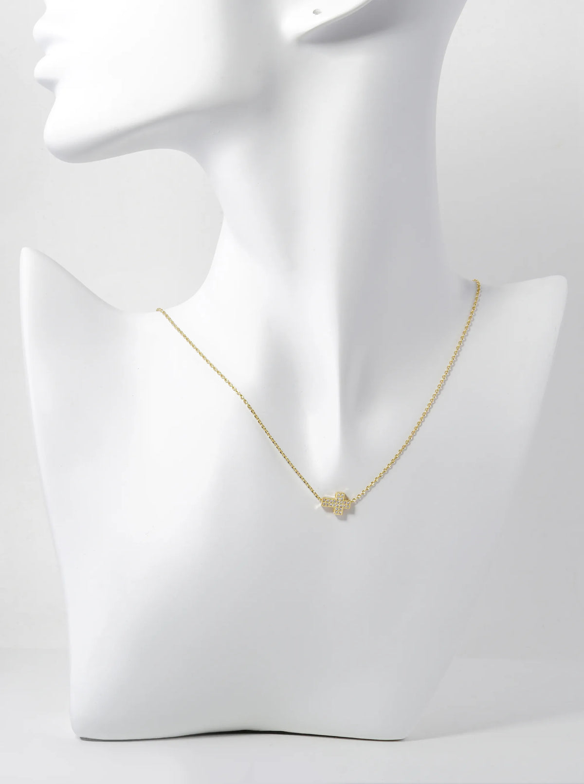 18K Gold Dipped 10mm Sideways Pave Cubic Zirconia Cross Pendant Necklace