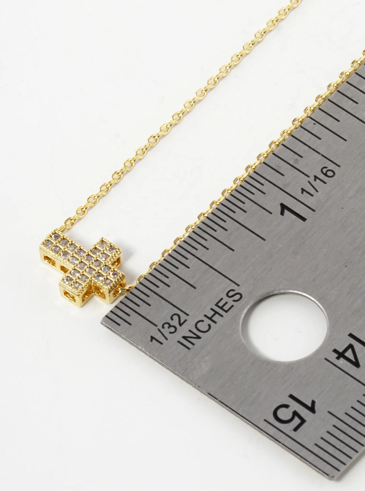 18K Gold Dipped 10mm Sideways Pave Cubic Zirconia Cross Pendant Necklace