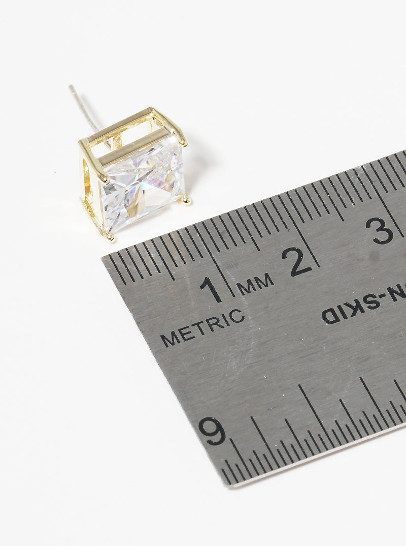 18K Gold Dipped 10mm Square CZ Sterling Silver Post Stud Earrings