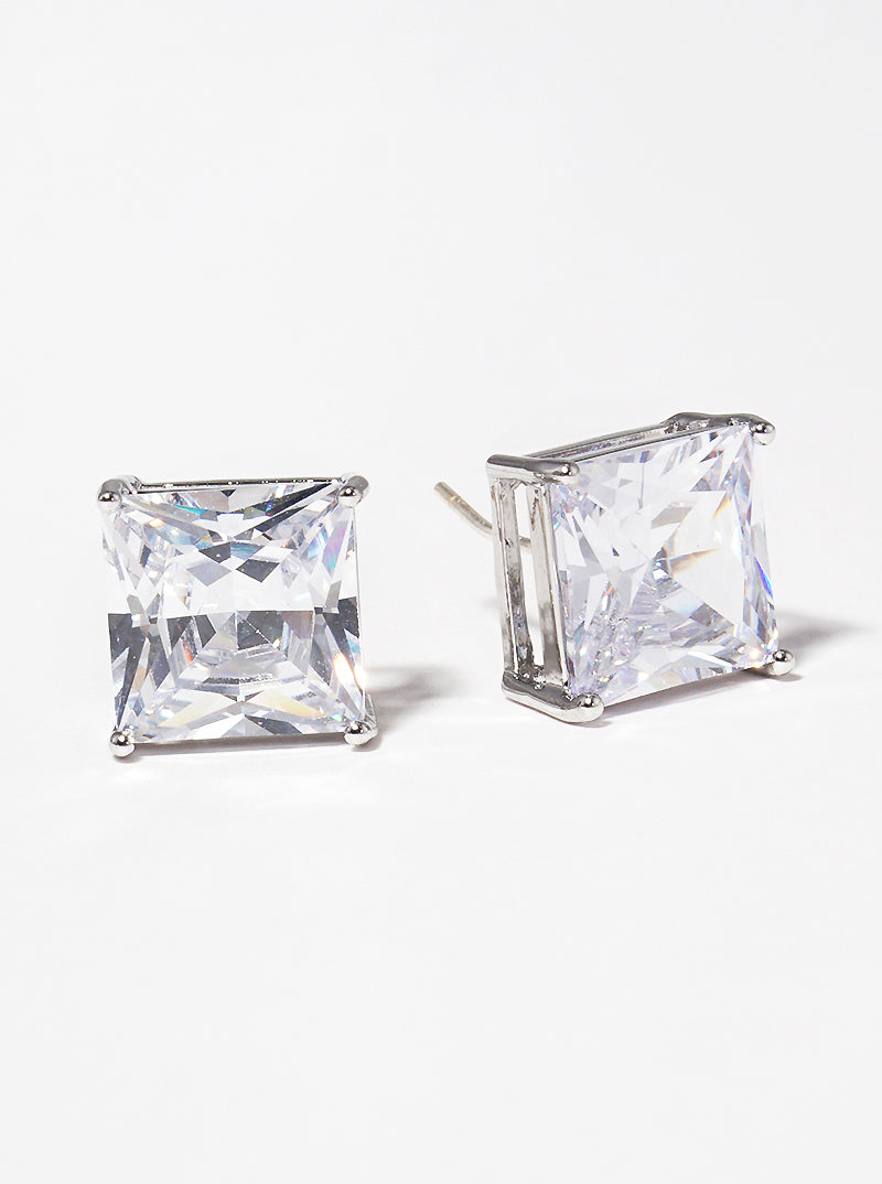 18K Gold Dipped 10mm Square CZ Sterling Silver Post Stud Earrings