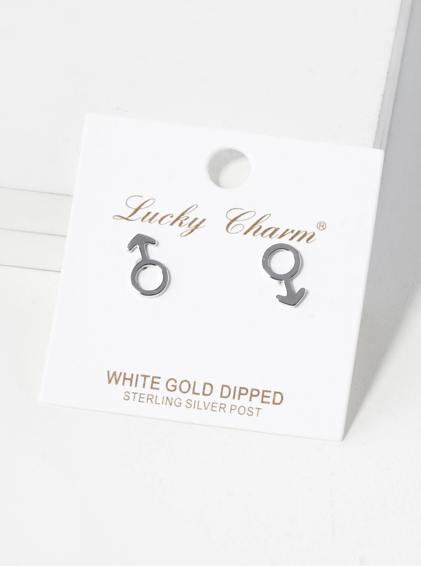 18K Gold Dipped 11mm Brass Male Gender Symbol Sterling Silver Post Stud Earrings