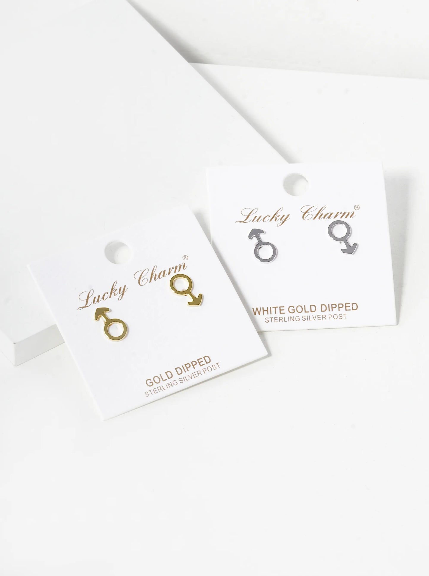 18K Gold Dipped 11mm Brass Male Gender Symbol Sterling Silver Post Stud Earrings