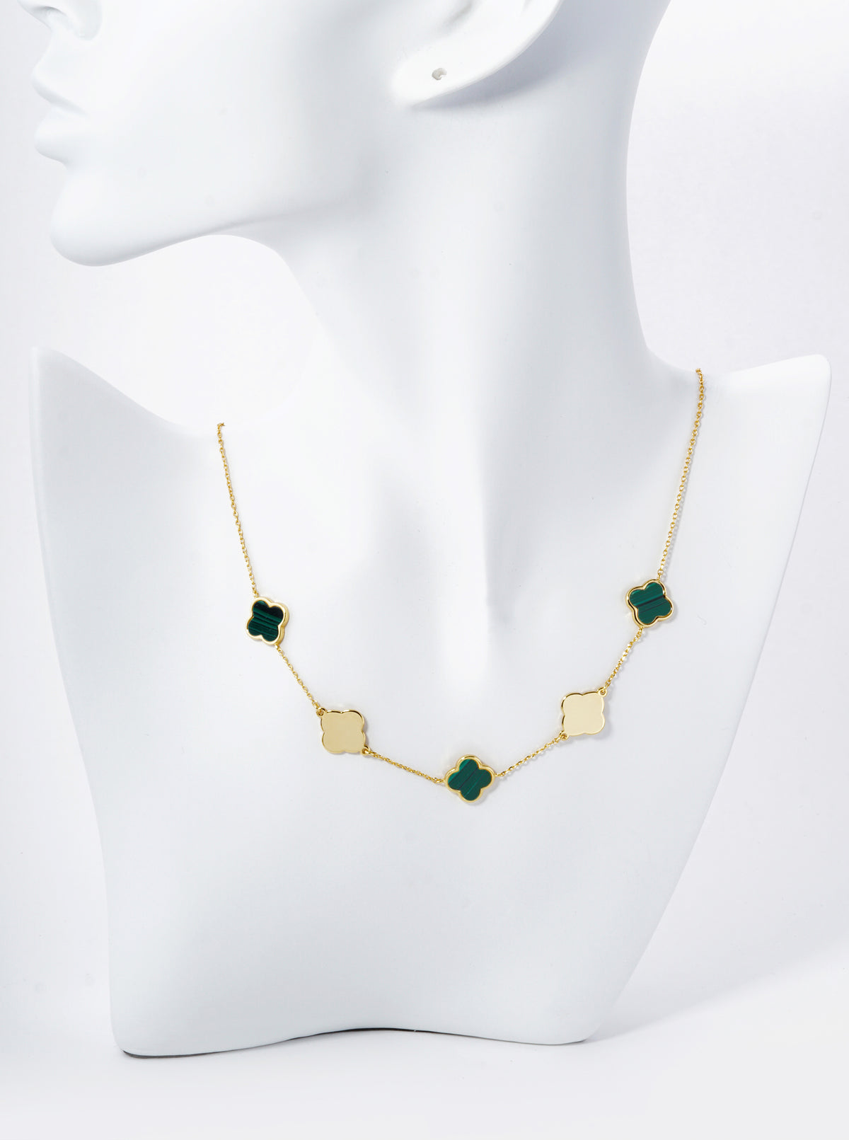 18K Gold Dipped 11mm Five Quatrefoil Station Necklace