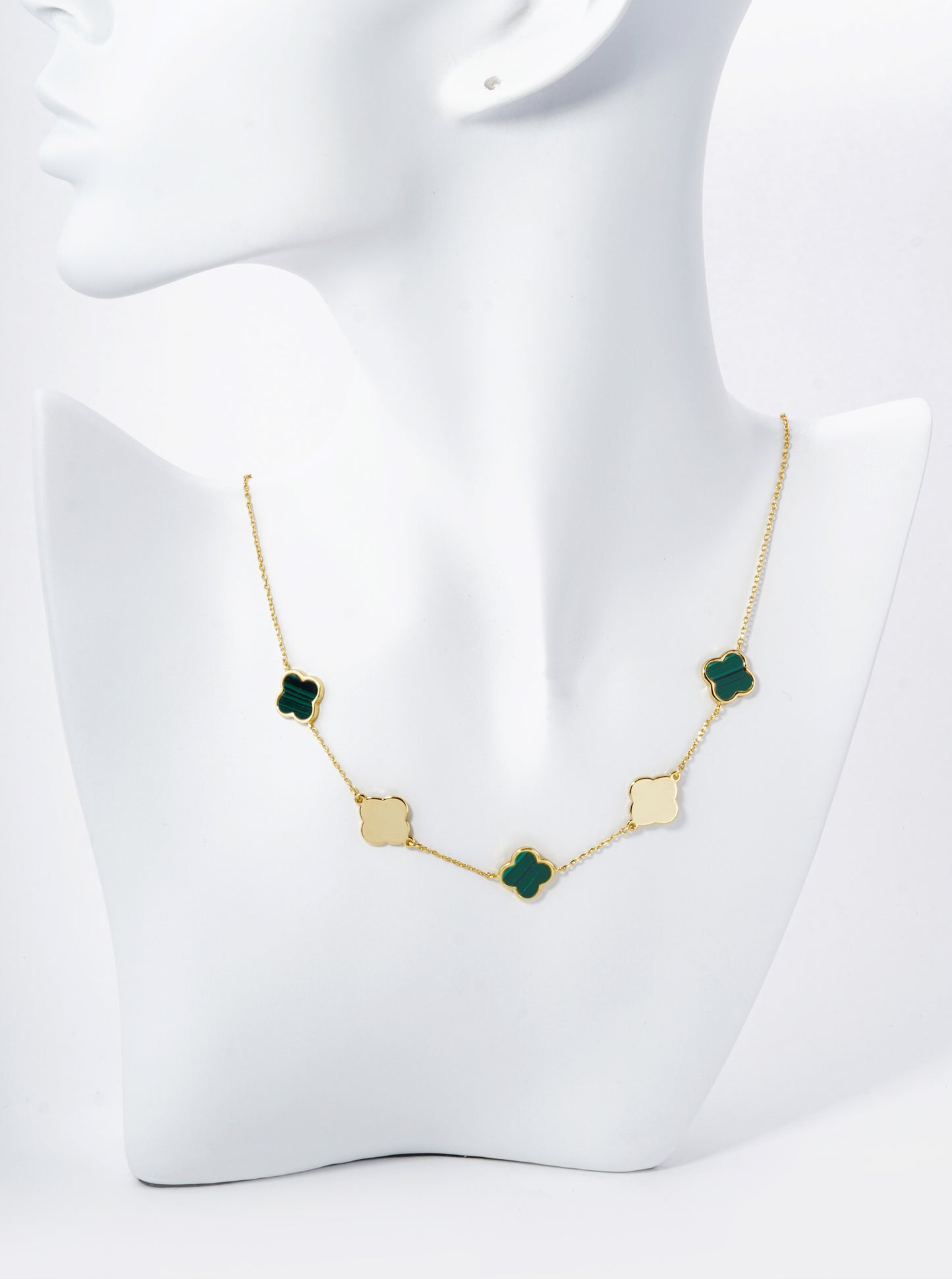 18K Gold Dipped 11mm Five Quatrefoil Station Necklace