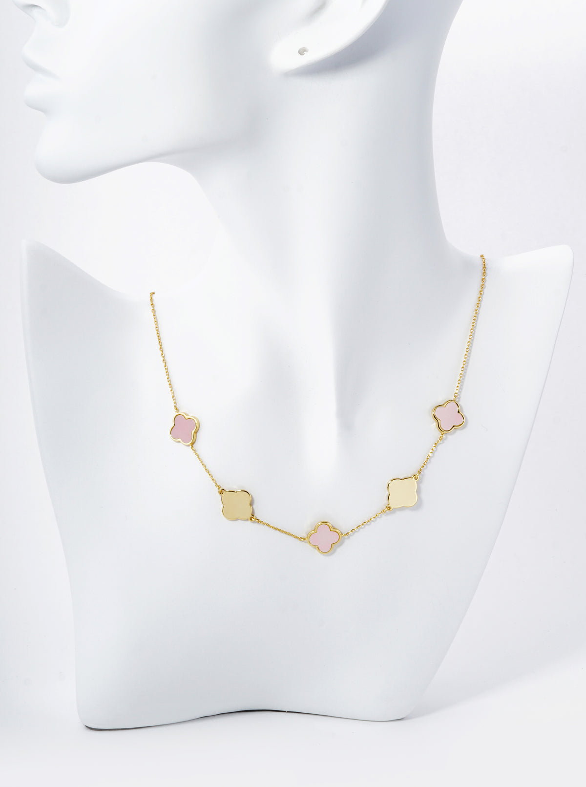 18K Gold Dipped 11mm Five Quatrefoil Station Necklace