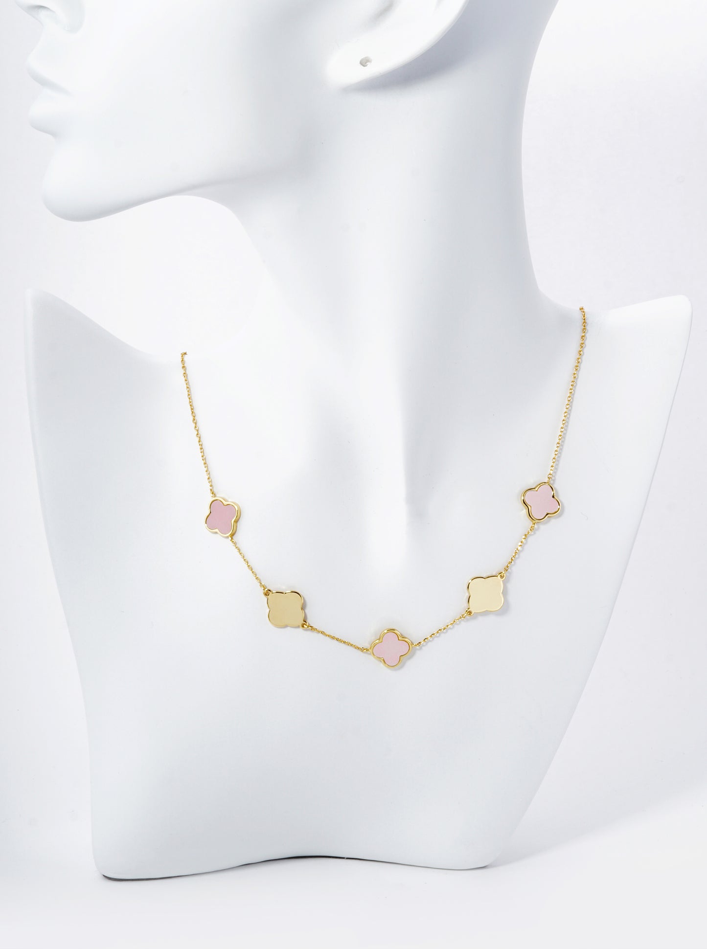 18K Gold Dipped 11mm Five Quatrefoil Station Necklace