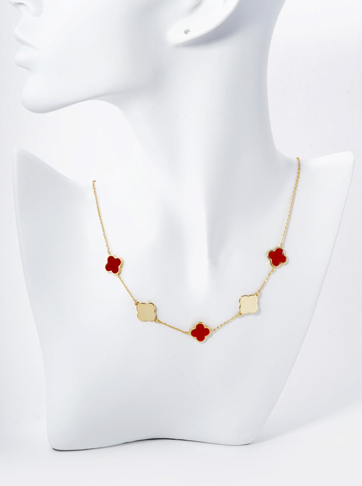 18K Gold Dipped 11mm Five Quatrefoil Station Necklace