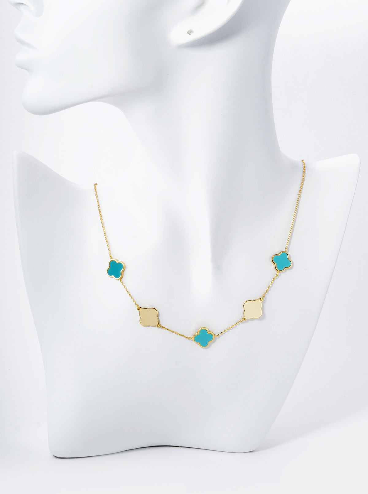 18K Gold Dipped 11mm Five Quatrefoil Station Necklace