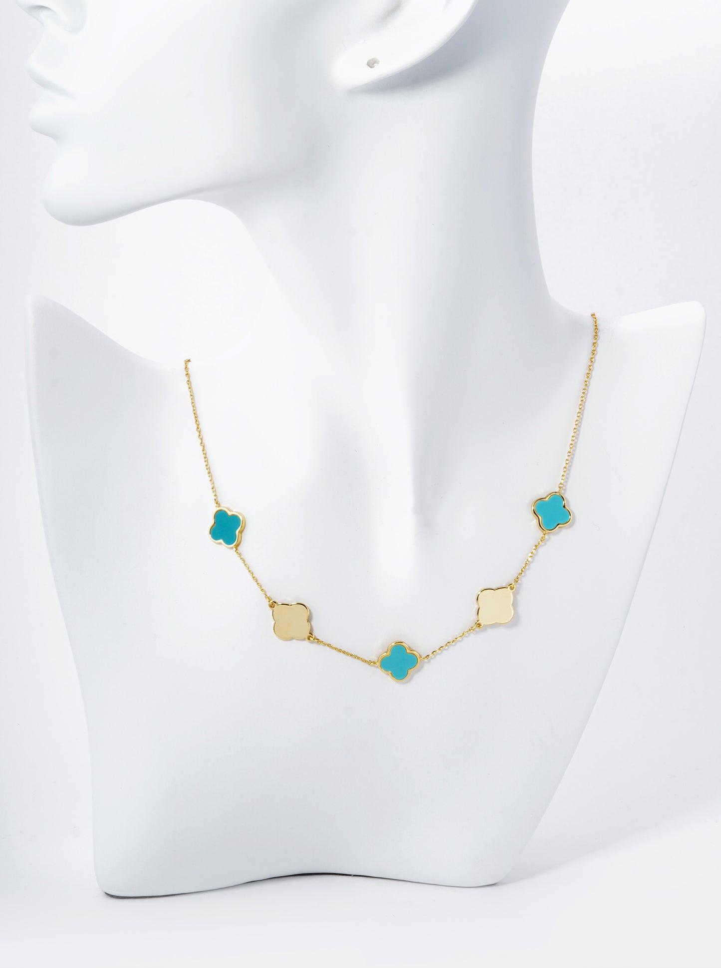18K Gold Dipped 11mm Five Quatrefoil Station Necklace