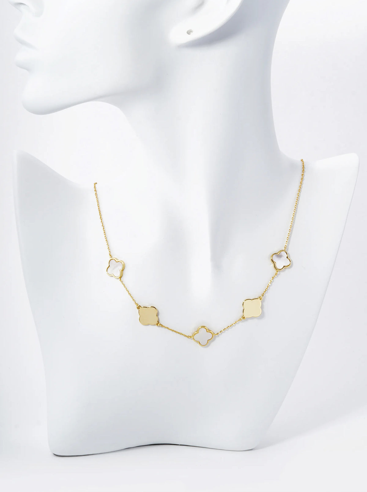 18K Gold Dipped 11mm Five Quatrefoil Station Necklace
