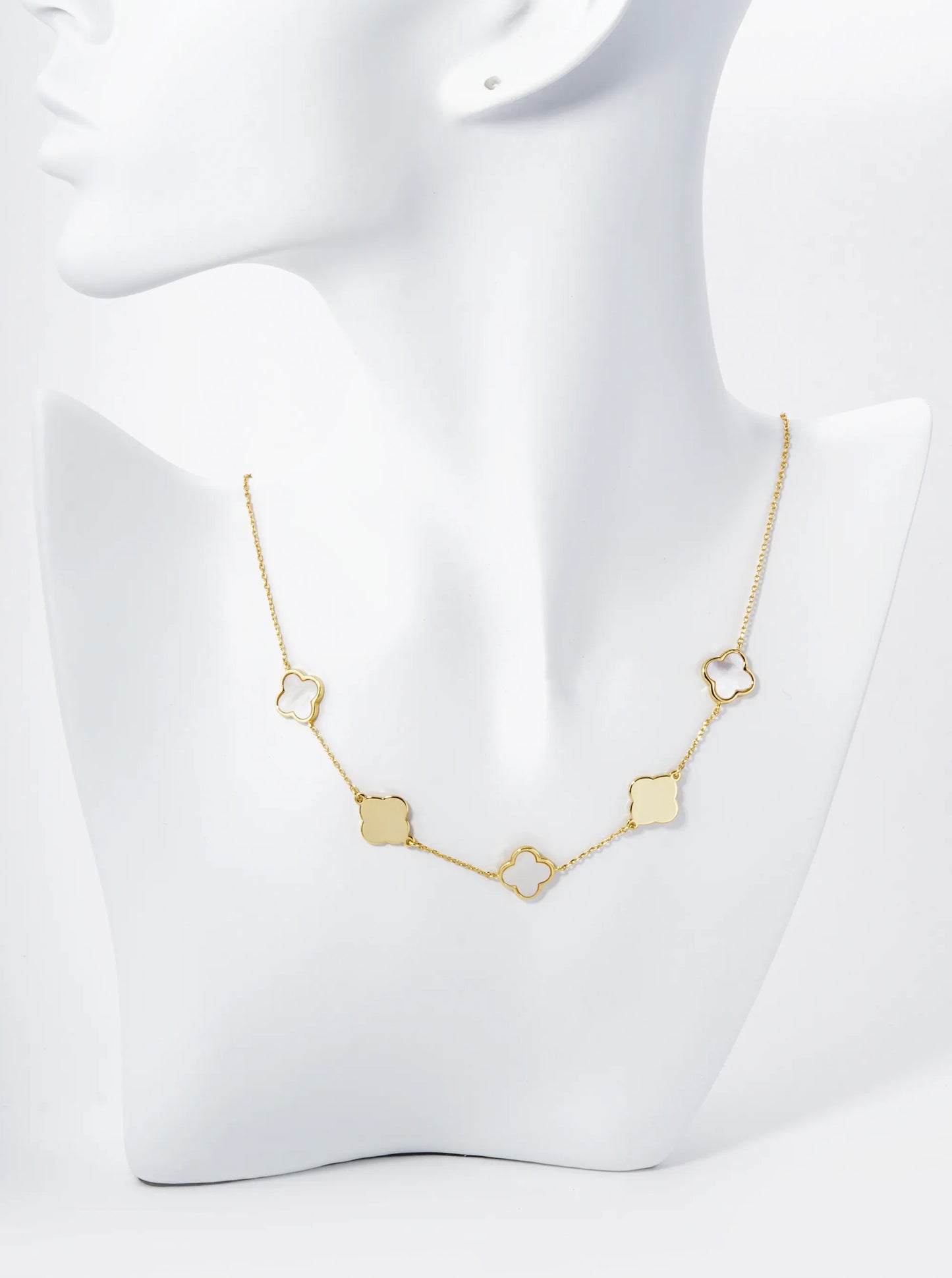 18K Gold Dipped 11mm Five Quatrefoil Station Necklace