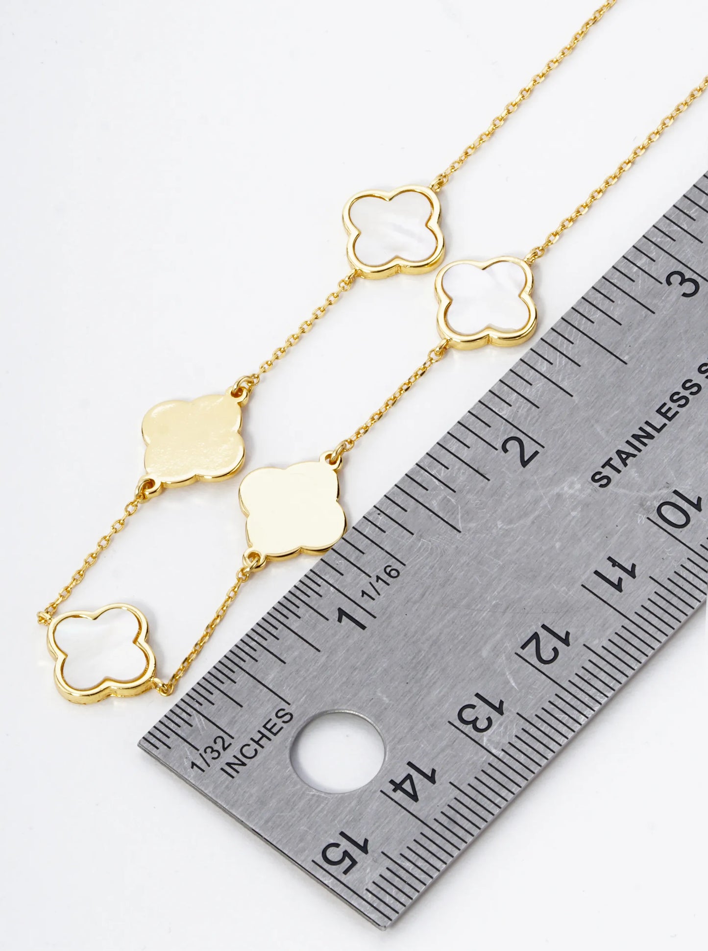 18K Gold Dipped 11mm Five Quatrefoil Station Necklace