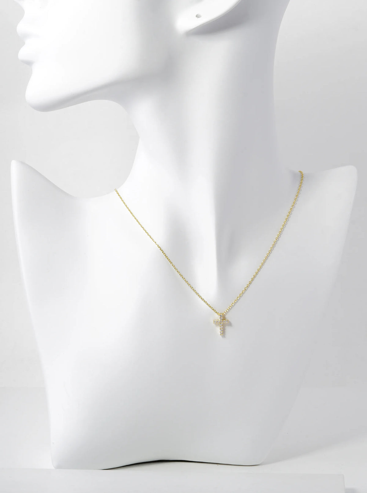18K Gold Dipped 11mm Pave Cubic Zirconia Cross Pendant Necklace