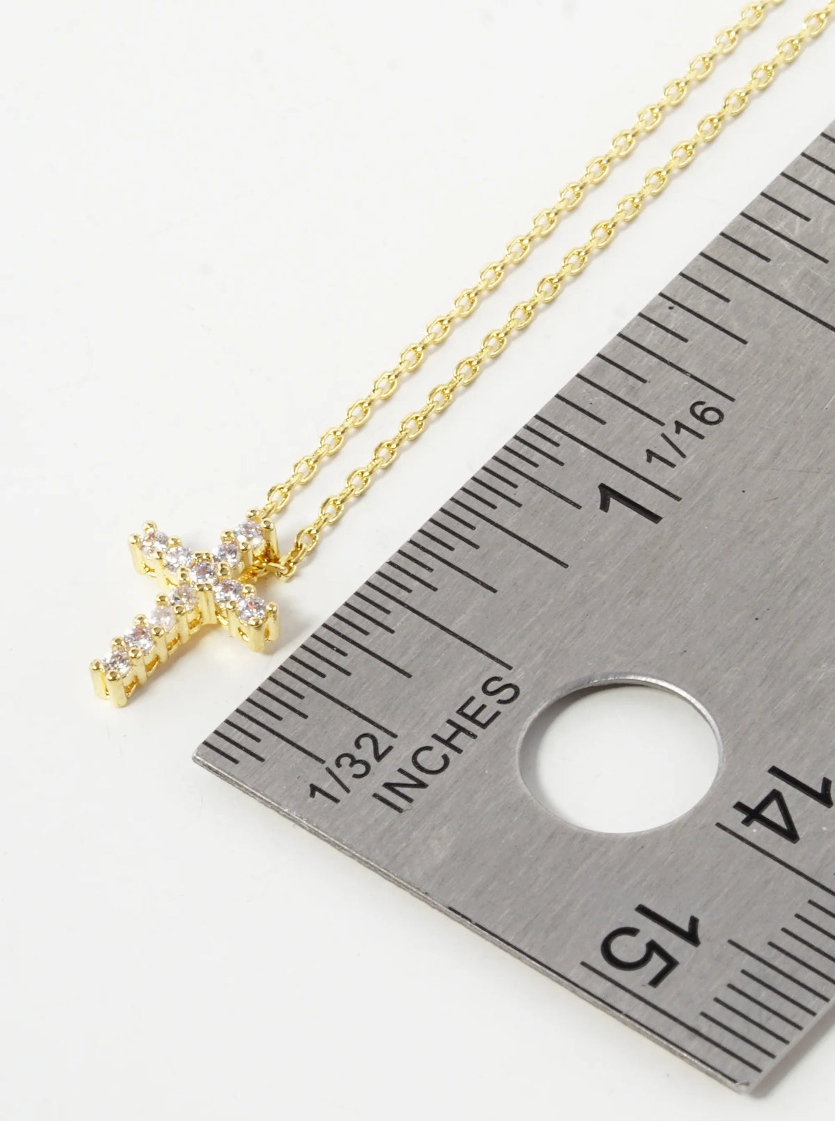 18K Gold Dipped 11mm Pave Cubic Zirconia Cross Pendant Necklace