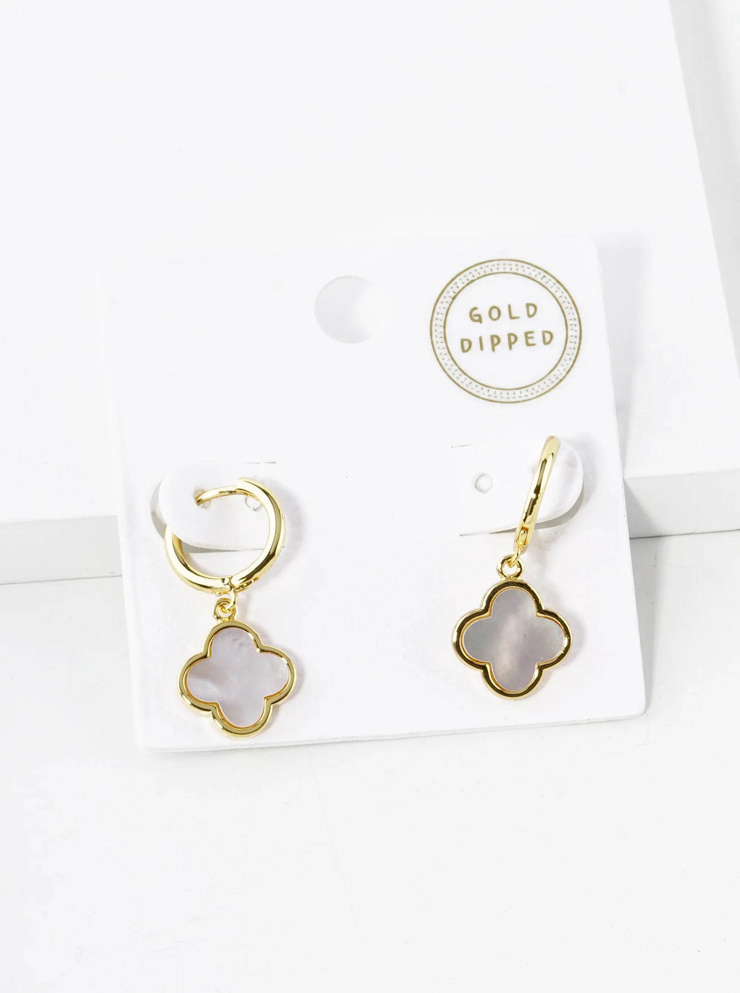 18K Gold Dipped 11mm Quatrefoil Drop 10mm Huggie Hoop Earrings