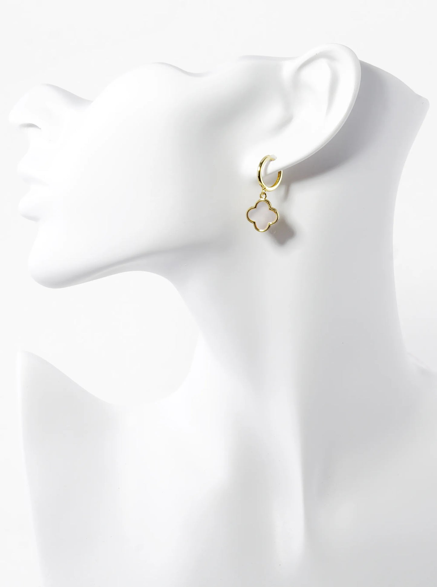 18K Gold Dipped 11mm Quatrefoil Drop 10mm Huggie Hoop Earrings