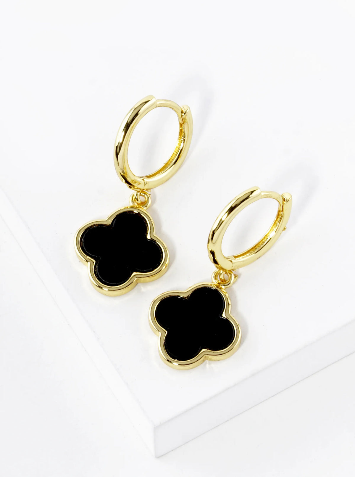 18K Gold Dipped 11mm Quatrefoil Drop 10mm Huggie Hoop Earrings