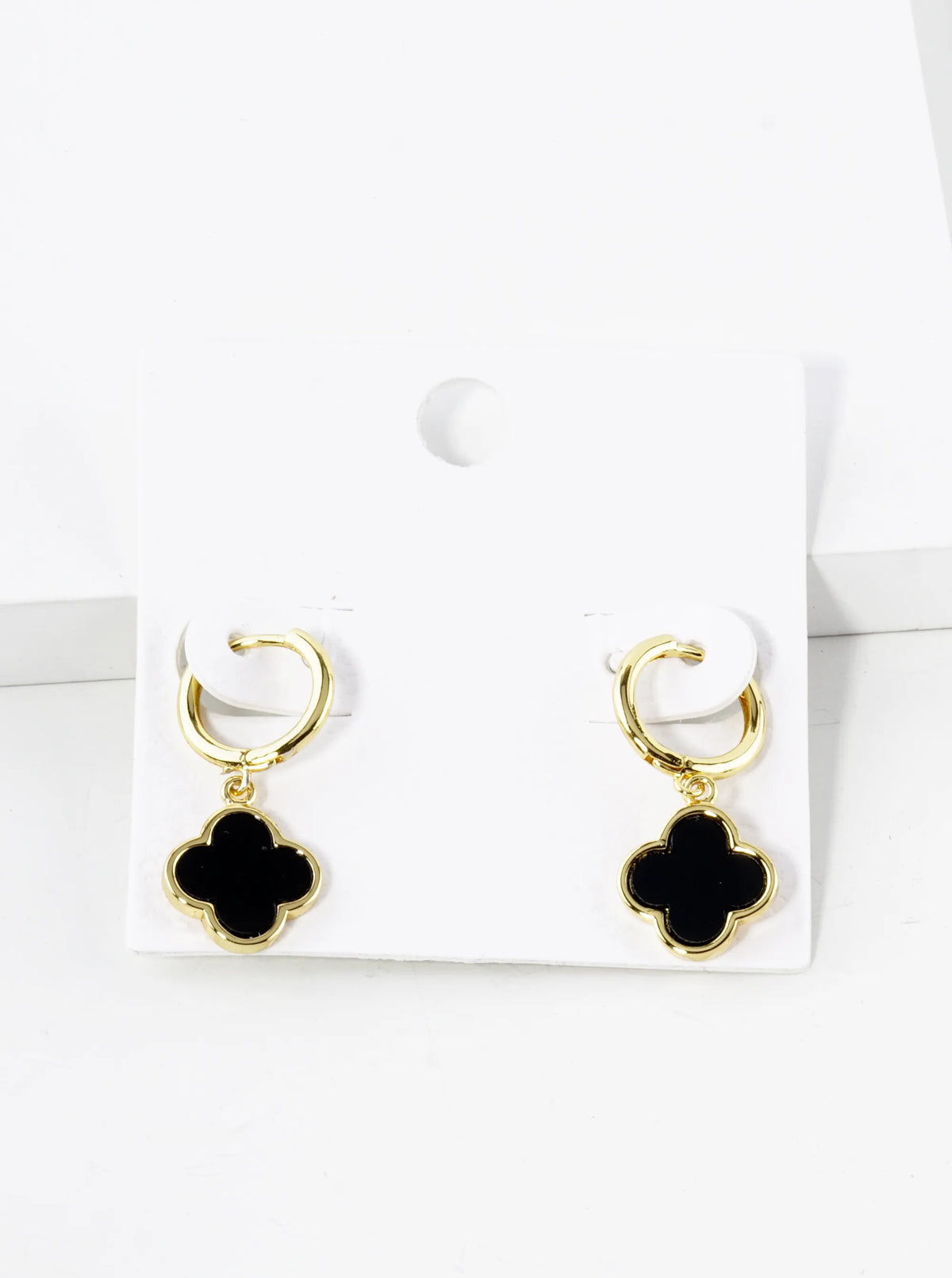 18K Gold Dipped 11mm Quatrefoil Drop 10mm Huggie Hoop Earrings