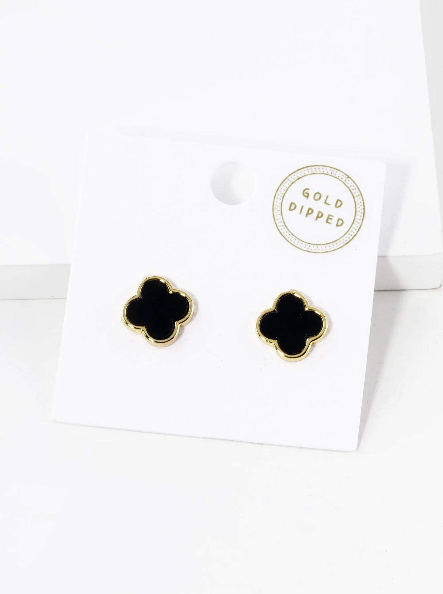 18K Gold Dipped 11mm Semi-Precious Quatrefoil 925 Sterling Sliver Post Stud Earrings