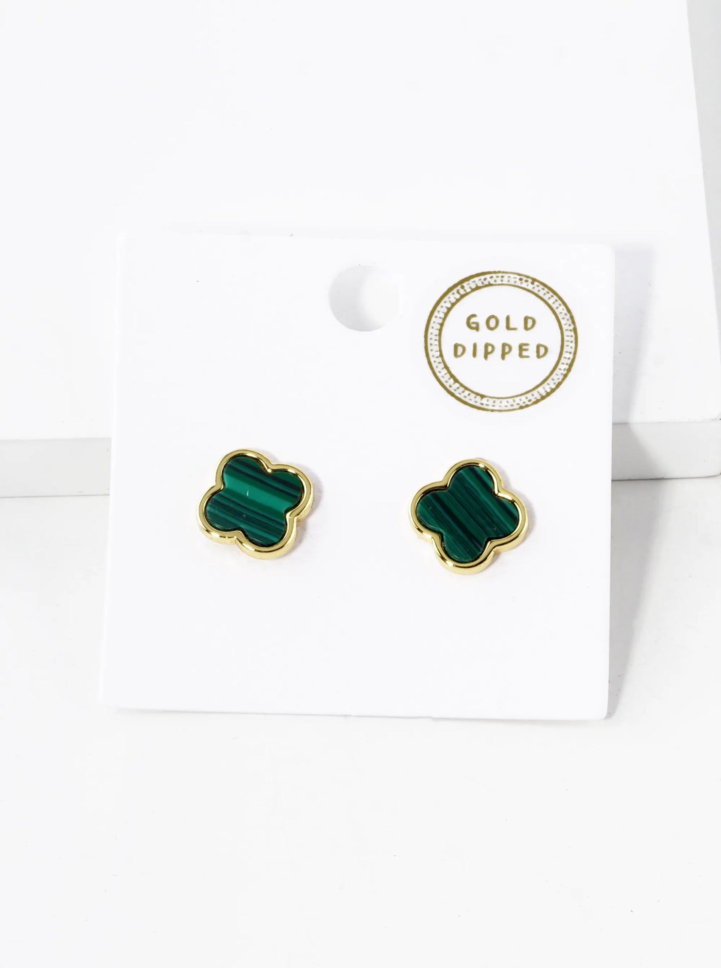 18K Gold Dipped 11mm Semi-Precious Quatrefoil 925 Sterling Sliver Post Stud Earrings