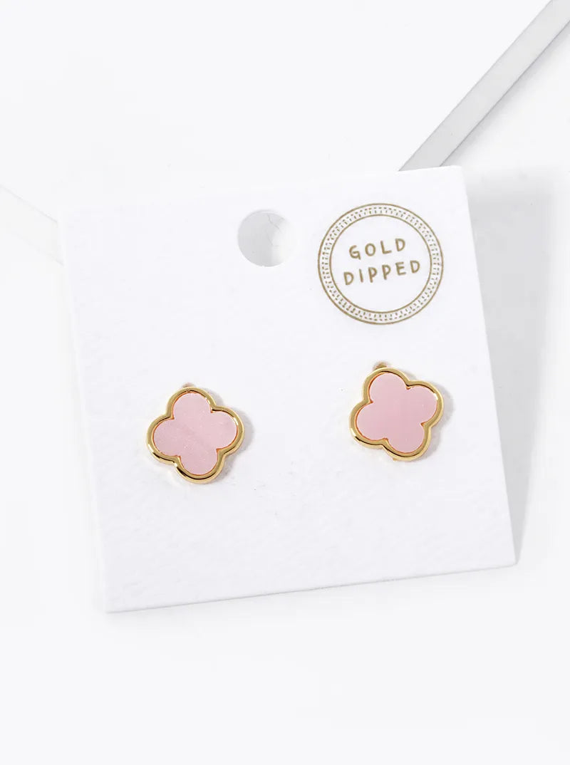 18K Gold Dipped 11mm Semi-Precious Quatrefoil 925 Sterling Sliver Post Stud Earrings